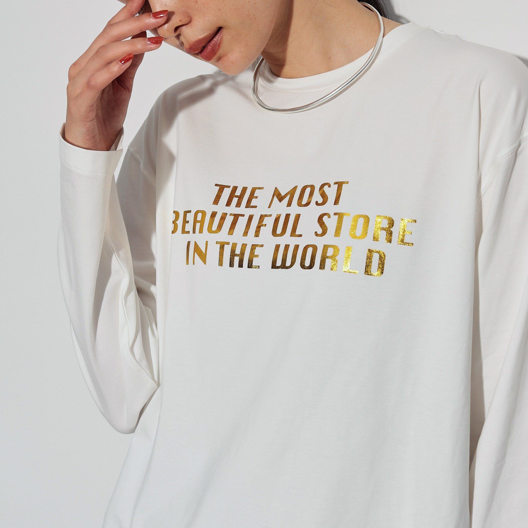 GALLEST「箔ロゴプリントロングTシャツ」|Tシャツ・カットソー|ﾎﾜｲﾄ(001)