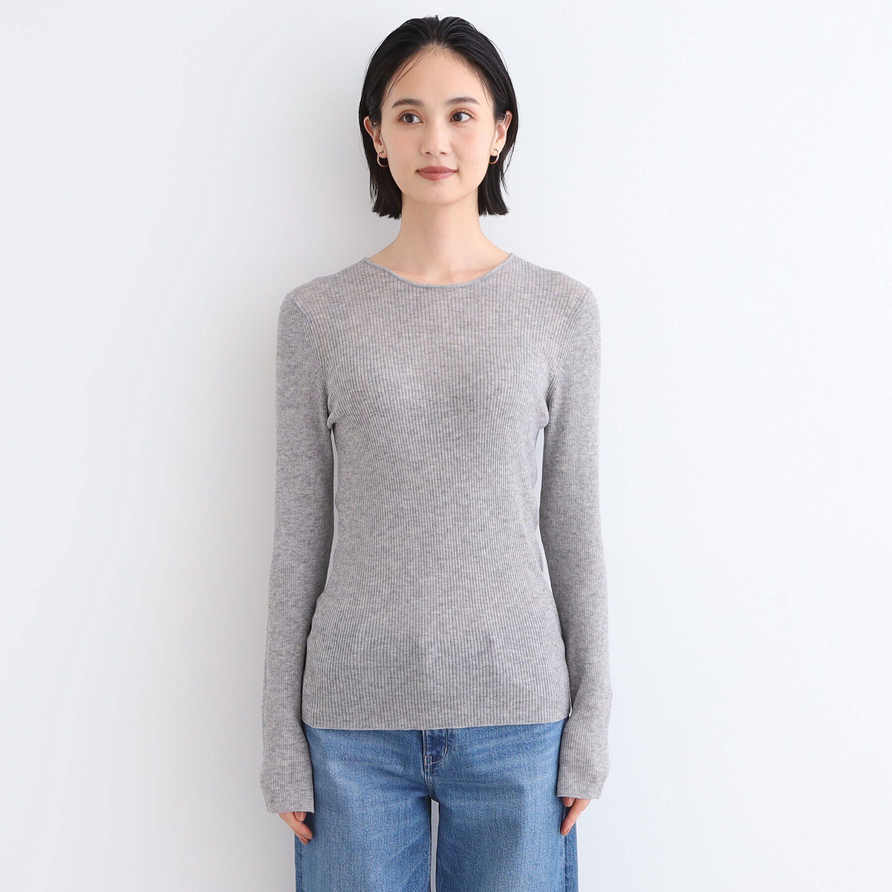 INDIVI「【洗える／ウール混／シアーラメ】ラウンドネックニット」|ニット・セーター|