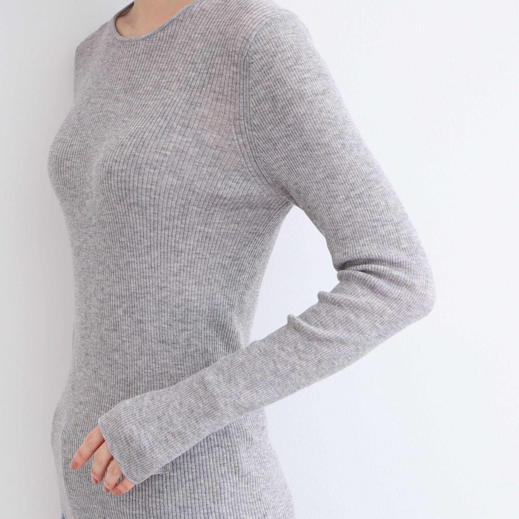 INDIVI「【洗える／ウール混／シアーラメ】ラウンドネックニット」|ニット・セーター|