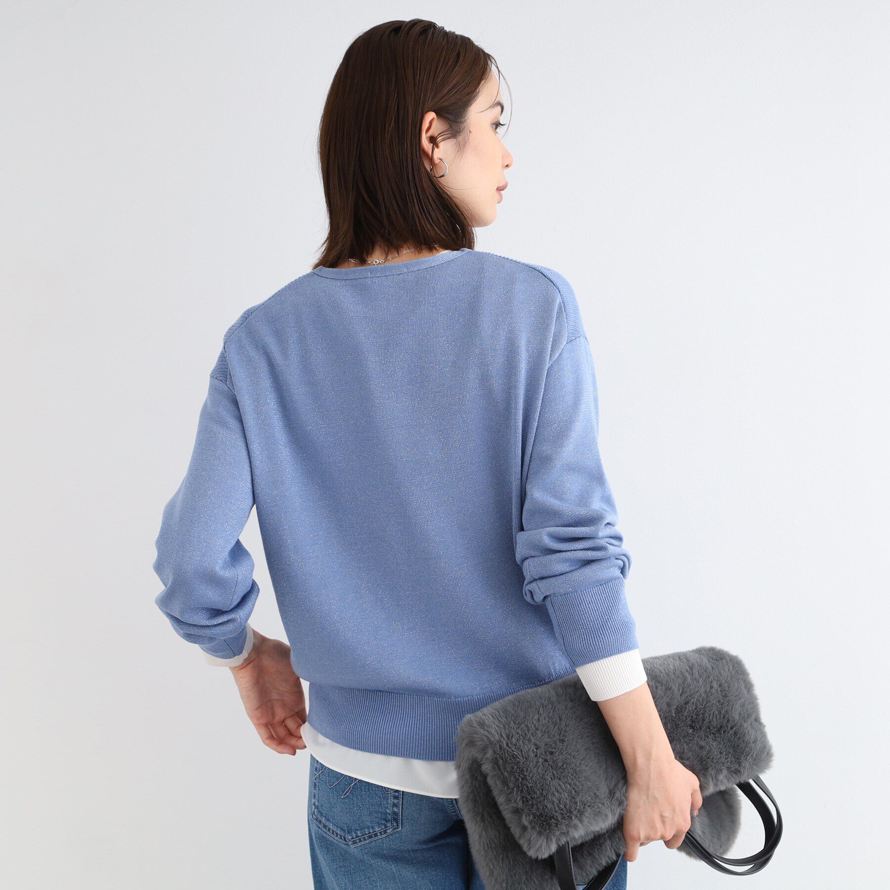 INDIVI「【洗える／日本製／ウール混】Vネックラメニット」|ニット・セーター|