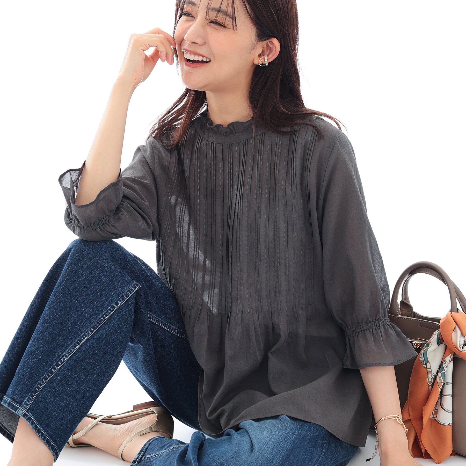 INDIVI「【洗える/コットン】ピンタックシアーブラウス」|シャツ・ブラウス|スミクロ(018)