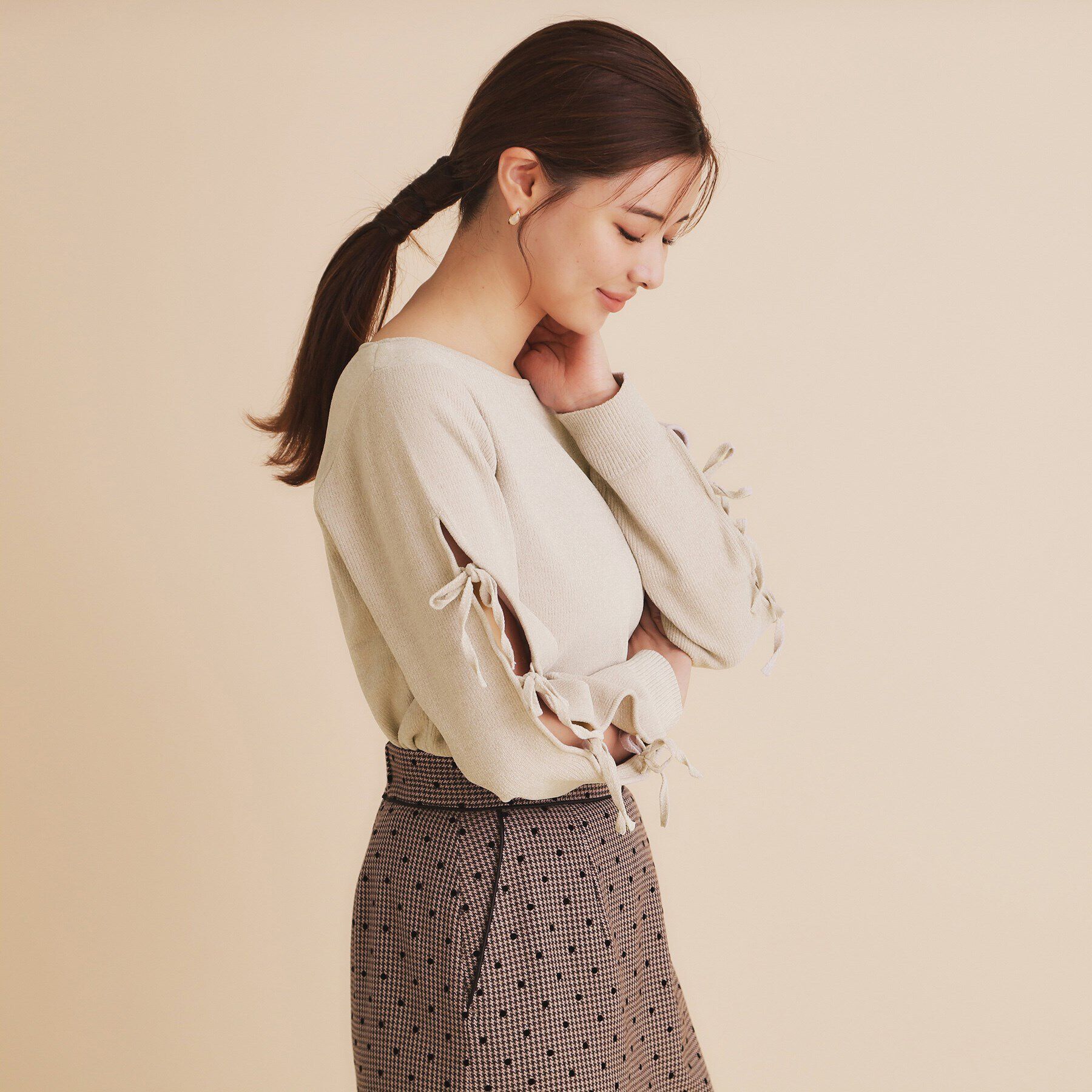 index「モールリボンスリーブニット【洗濯機洗い可】」|Tシャツ・カットソー|