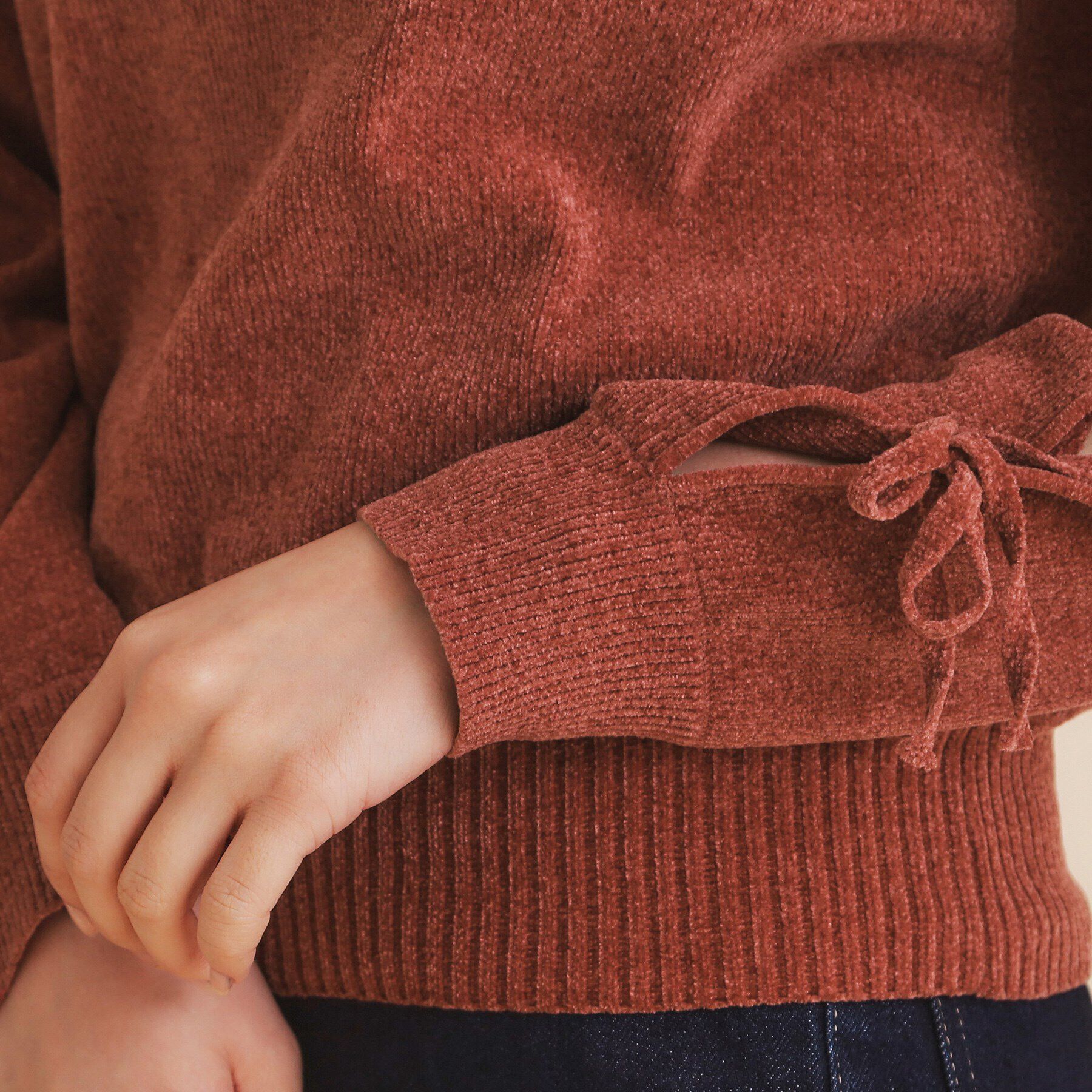 index「モールリボンスリーブニット【洗濯機洗い可】」|Tシャツ・カットソー|