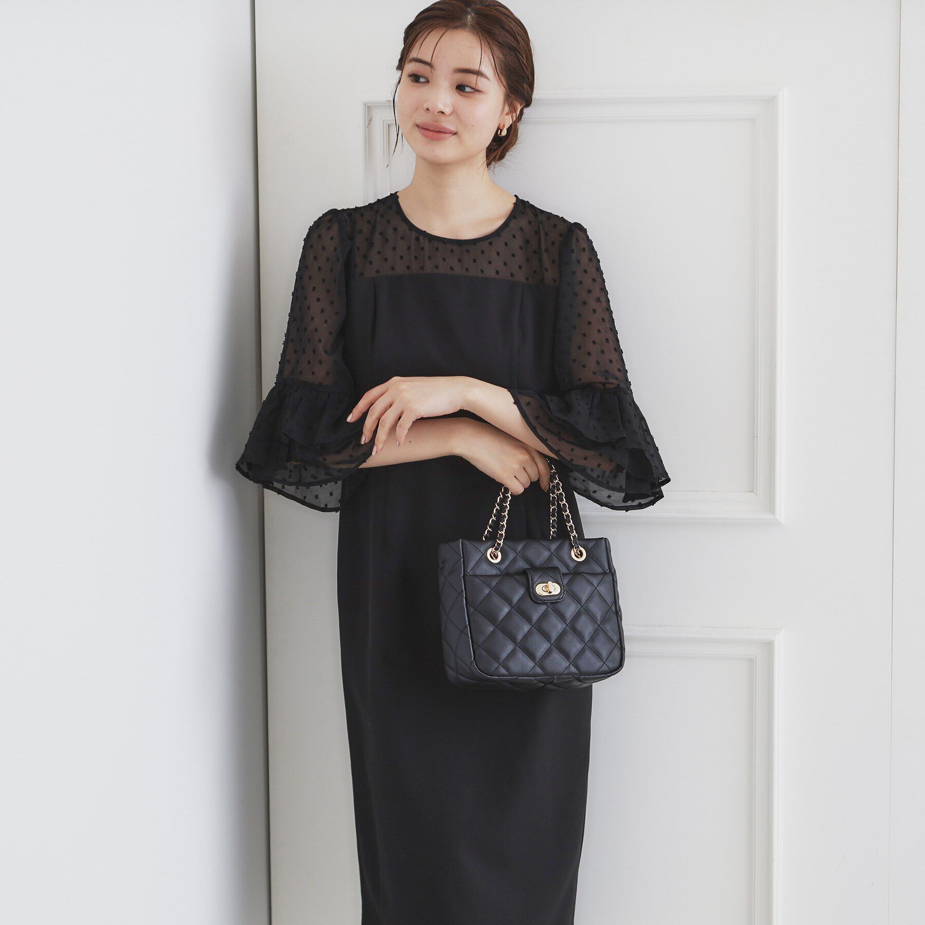 index「ドッド柄フリルスリーブワンピース【洗濯機洗い可/イージーアイロン】」|ワンピース|