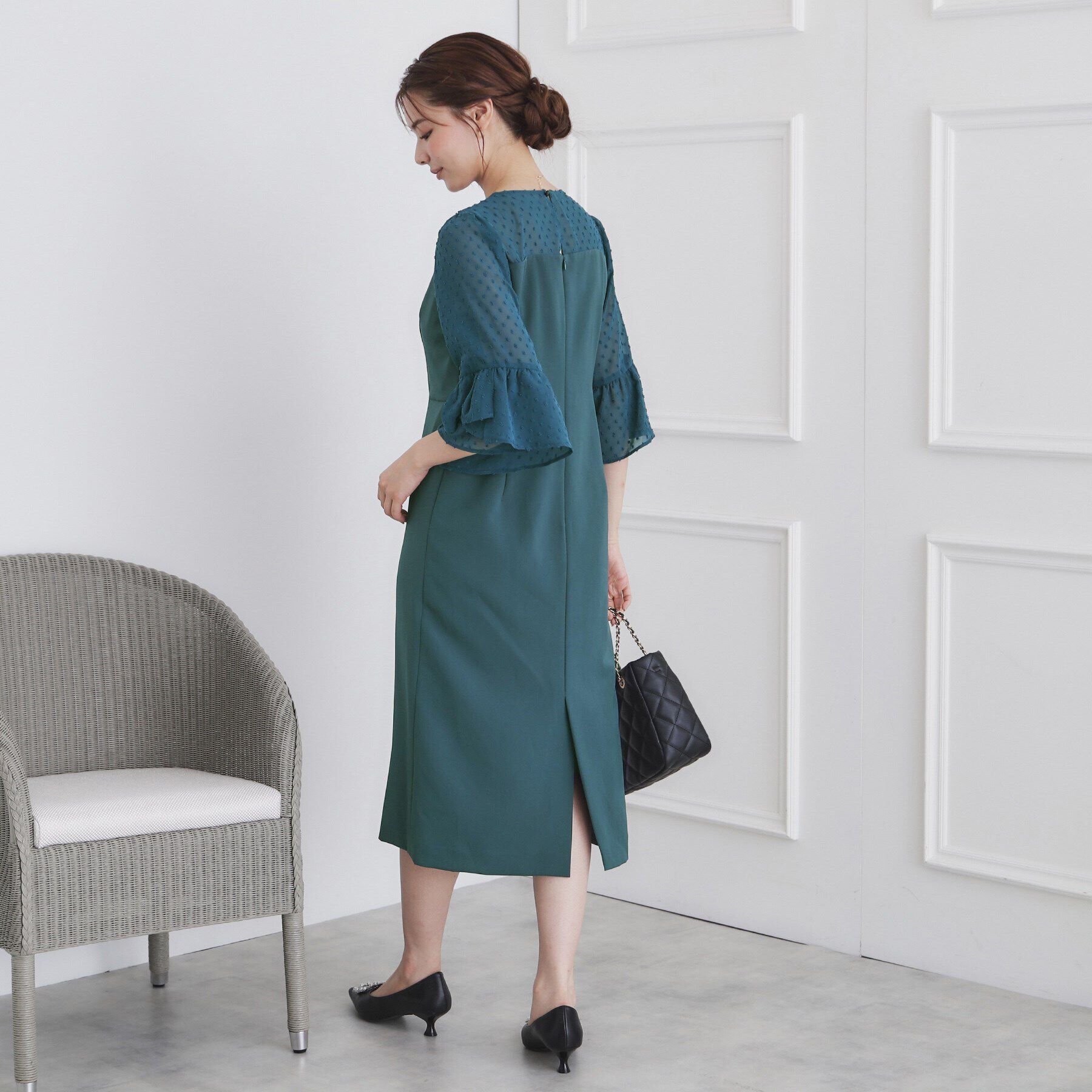 index「ドッド柄フリルスリーブワンピース【洗濯機洗い可/イージーアイロン】」|ワンピース|