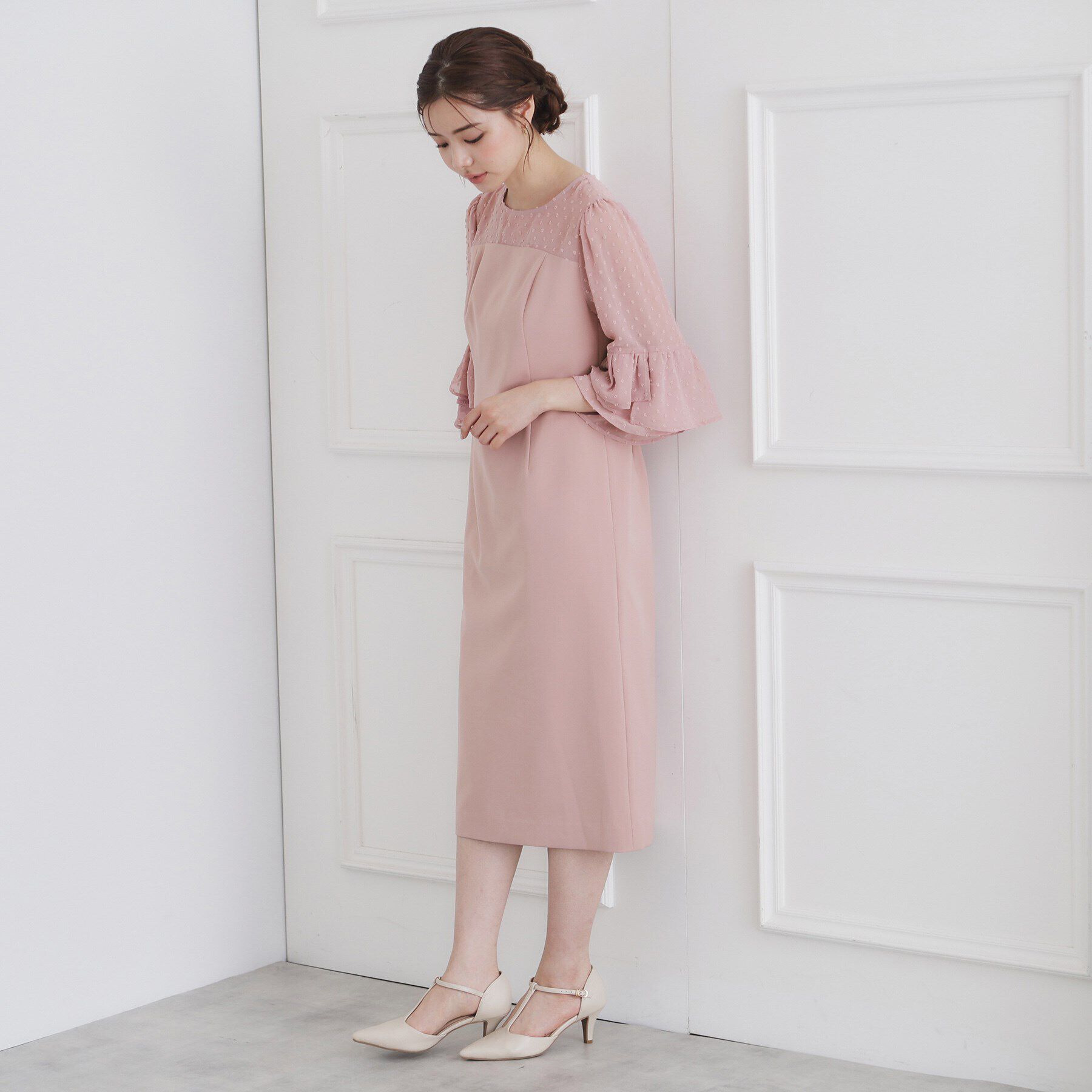 index「ドッド柄フリルスリーブワンピース【洗濯機洗い可/イージーアイロン】」|ワンピース|