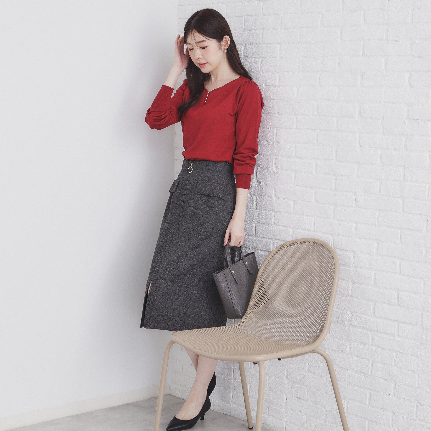 index「《5color/XS-LLsize》パール調デザインハートネックニット【洗濯機洗い可】」|ニット・セーター|