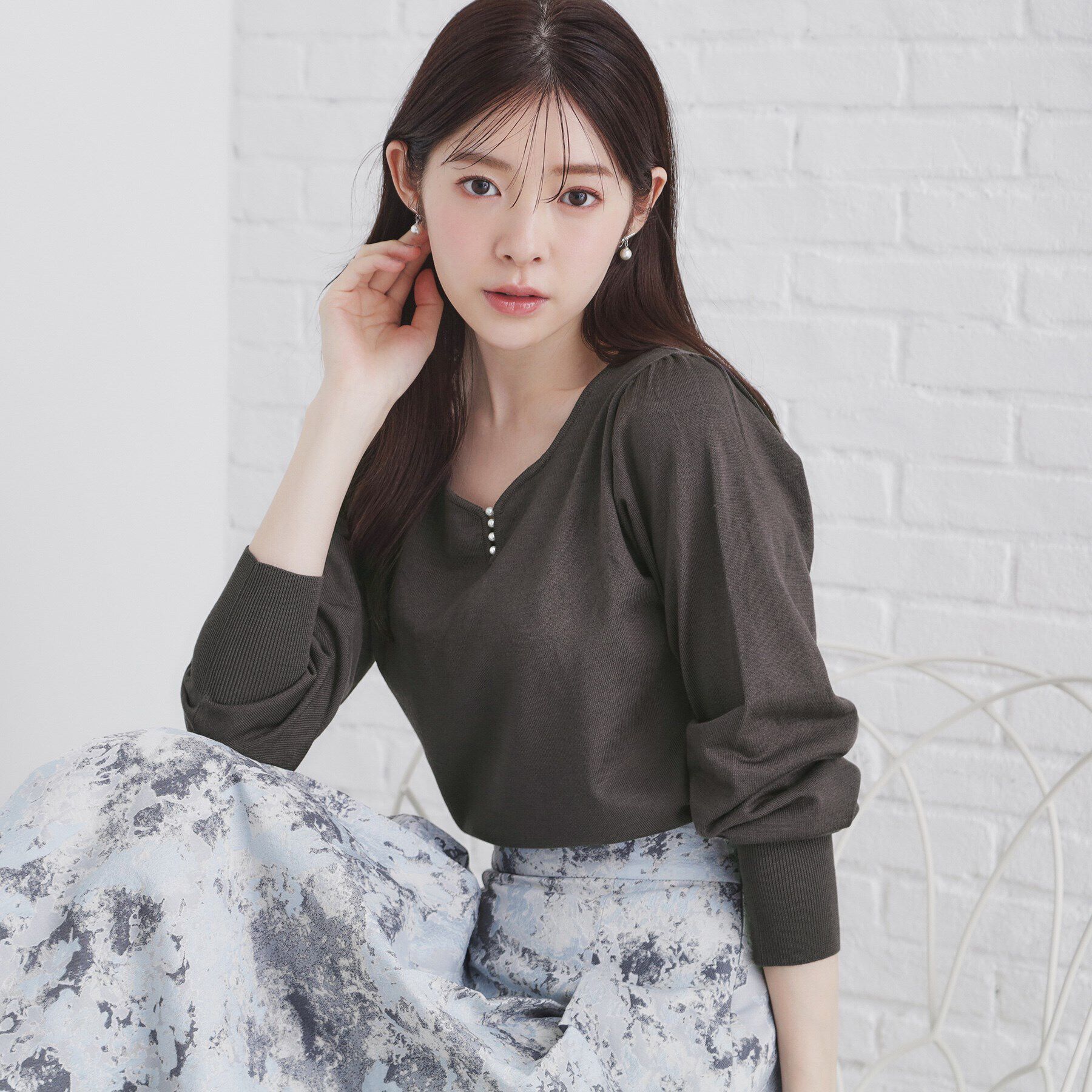 index「《5color/XS-LLsize》パール調デザインハートネックニット【洗濯機洗い可】」|ニット・セーター|