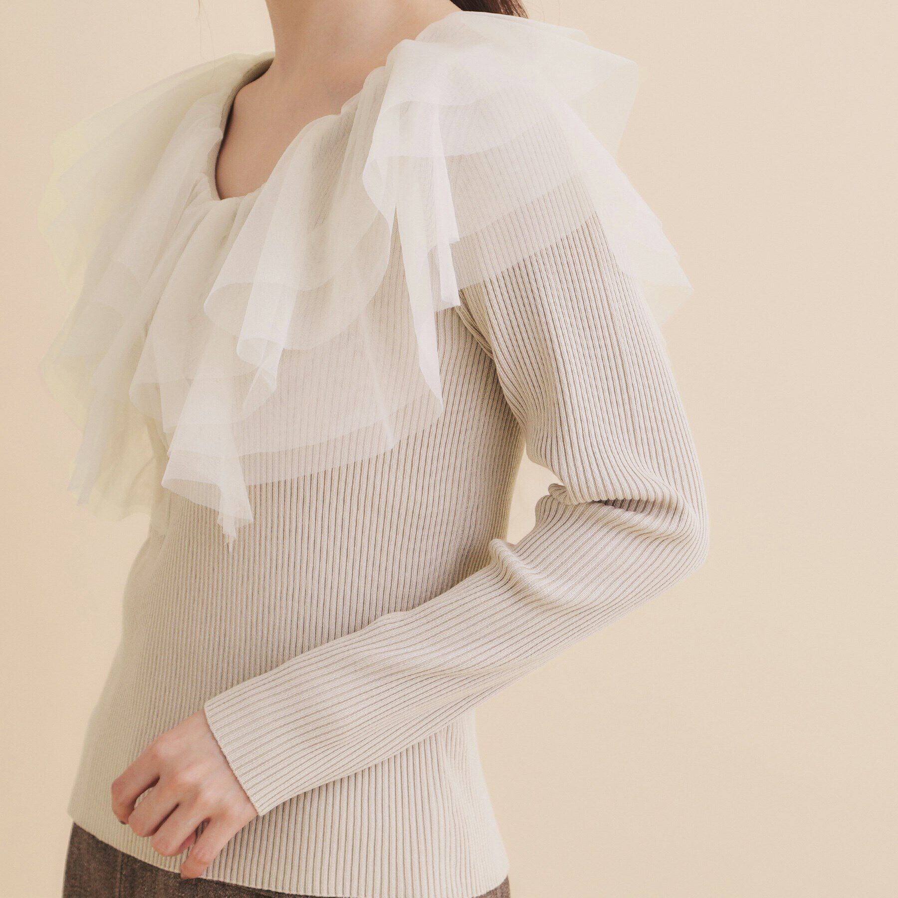 index「チュールフリルリブニット【洗濯機洗い可】」|ニット・セーター|