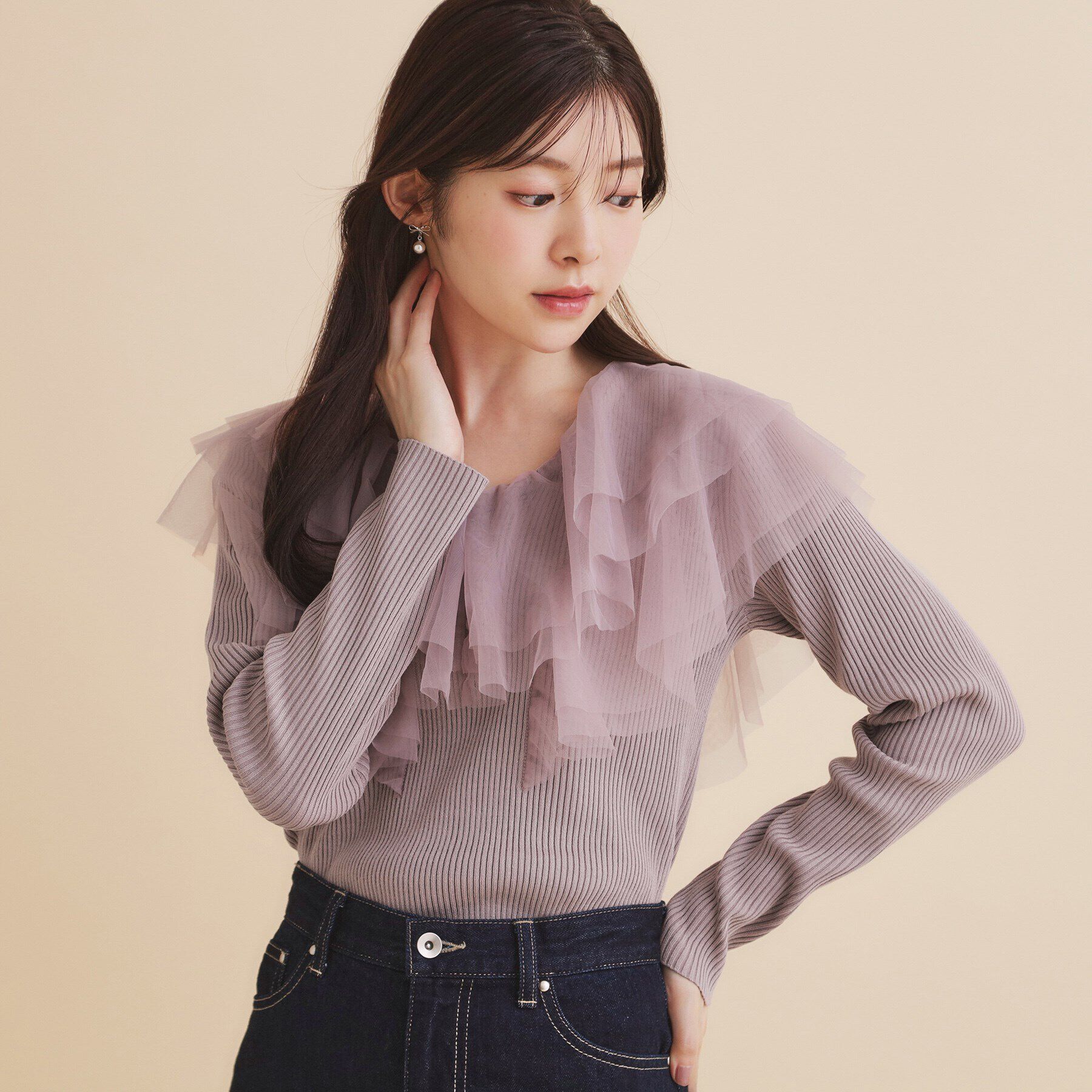 index「チュールフリルリブニット【洗濯機洗い可】」|ニット・セーター|