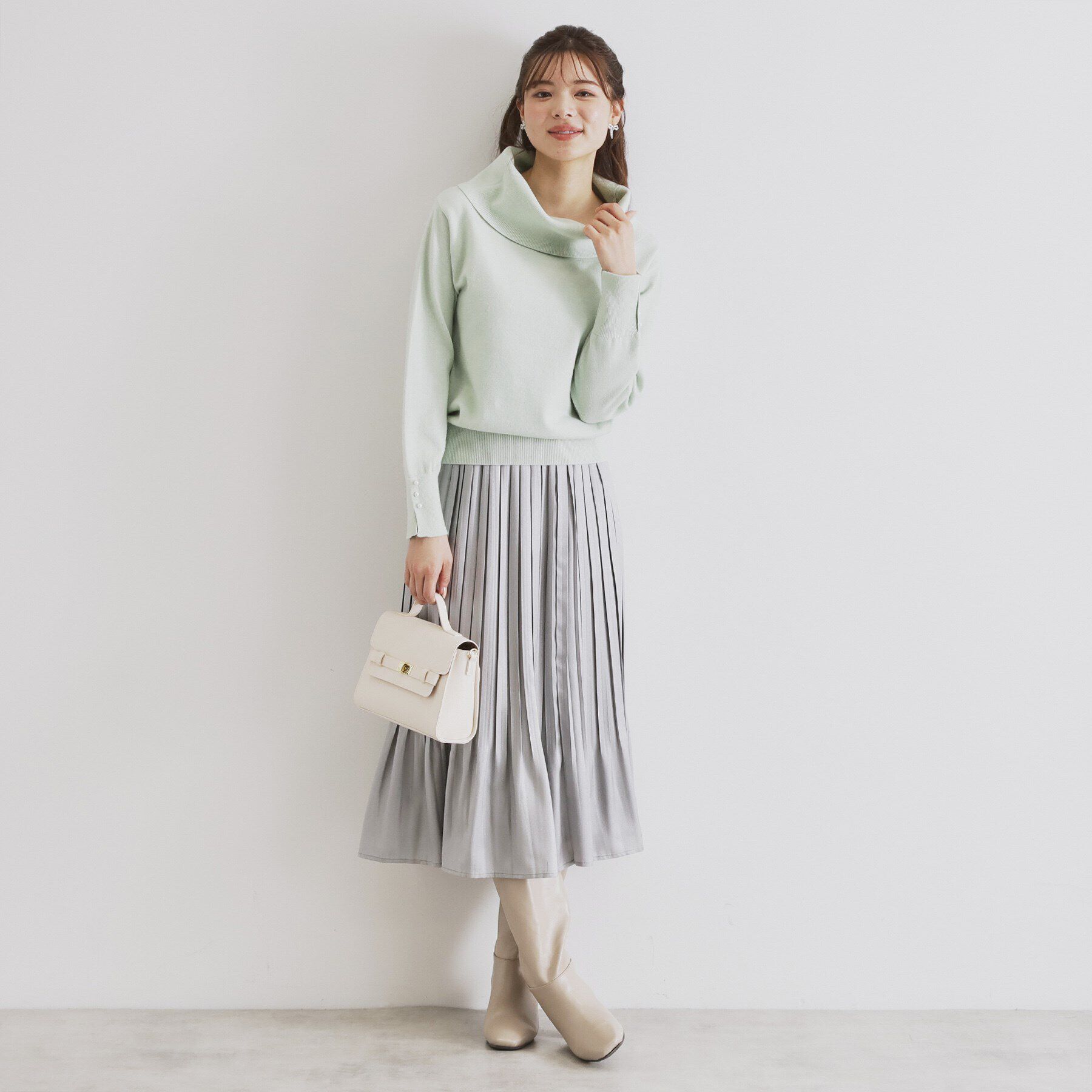 index「《8color/XS-LLsize》パール調ボタン付きオフタートルニット【洗濯機洗い可】」|ニット・セーター|