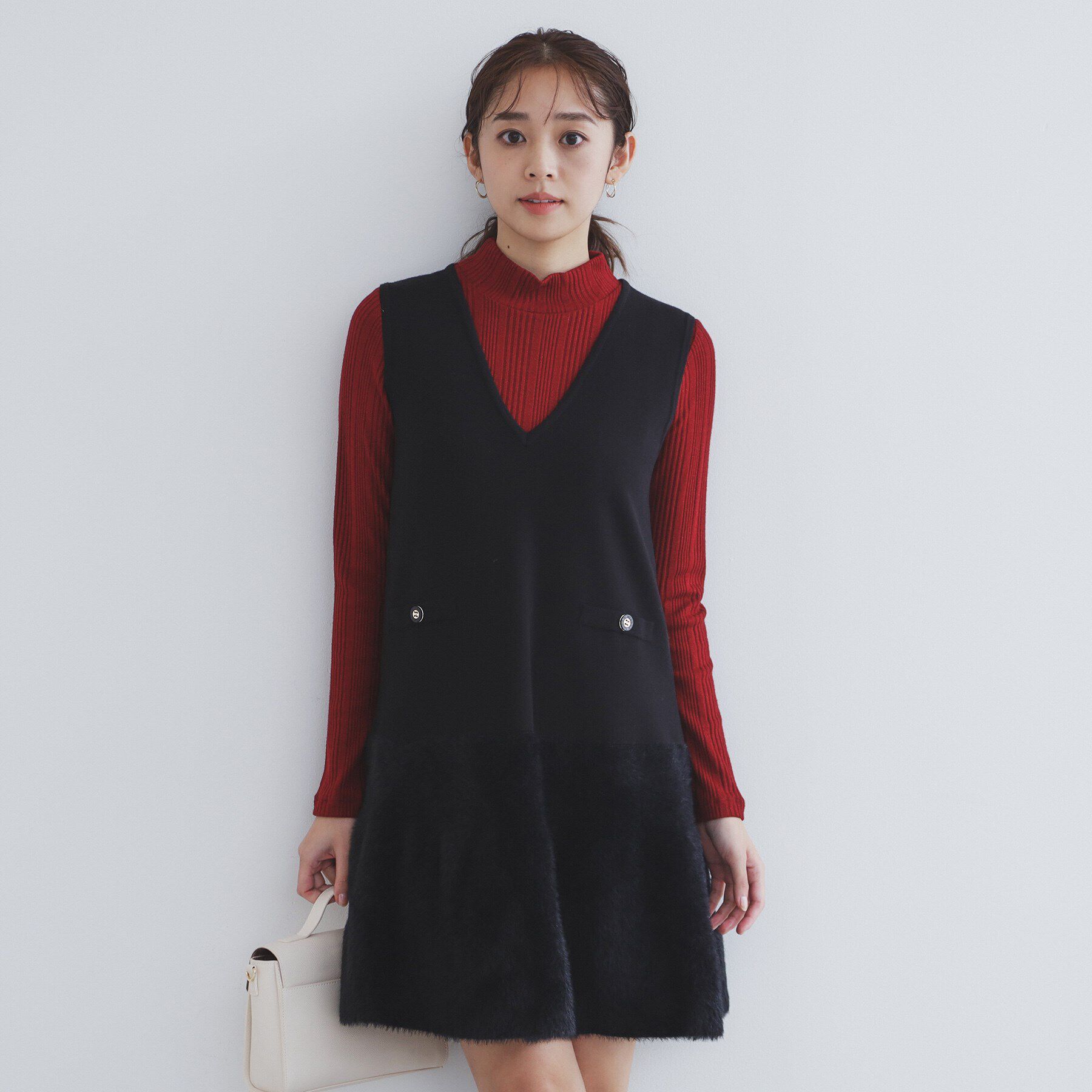 index「フェザー切り替えニットジャンパースカート【洗濯機洗い可】」|ワンピース|