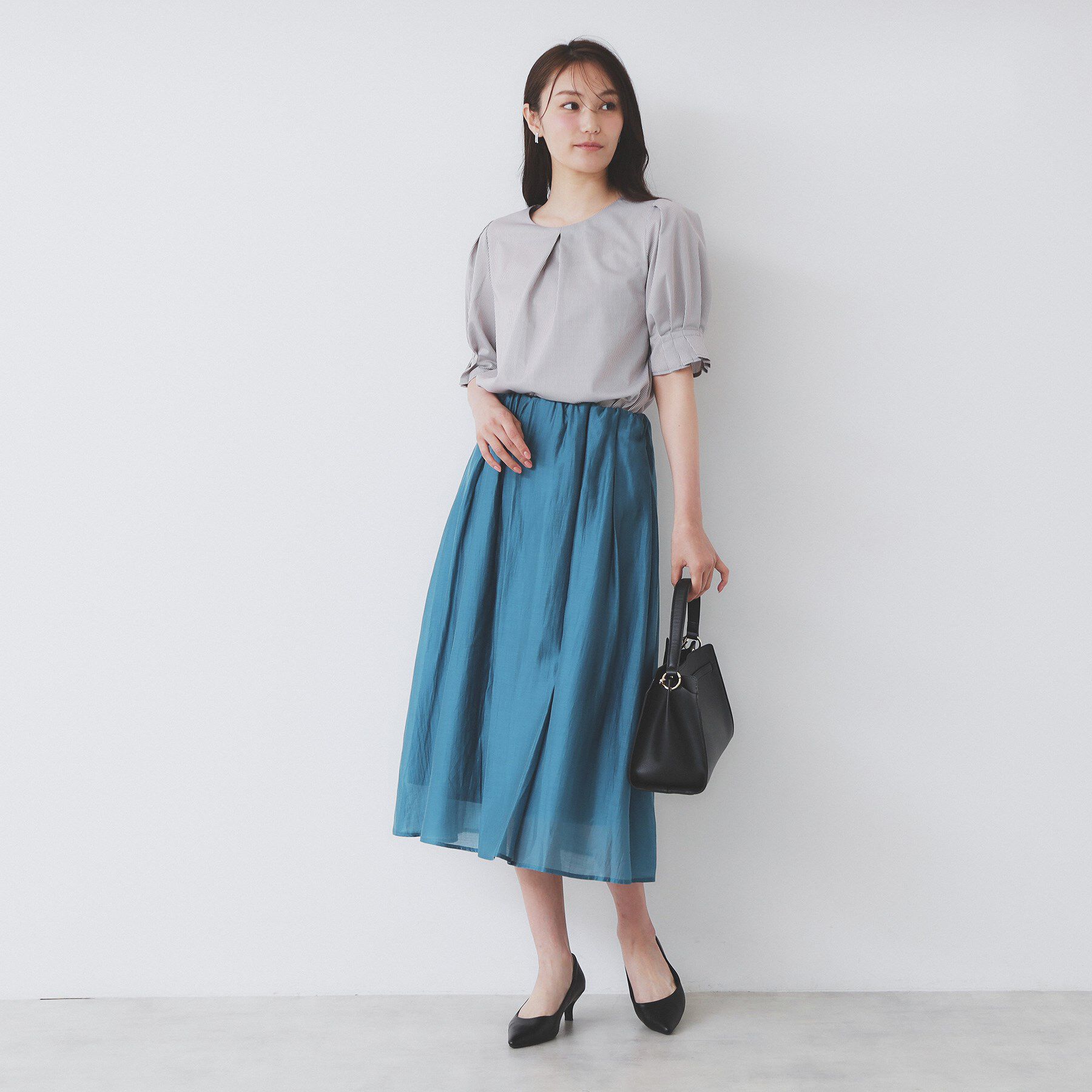 index「ストライプジャージタックスリーブトップス【吸水速乾/洗濯機洗い可】」|Tシャツ・カットソー|