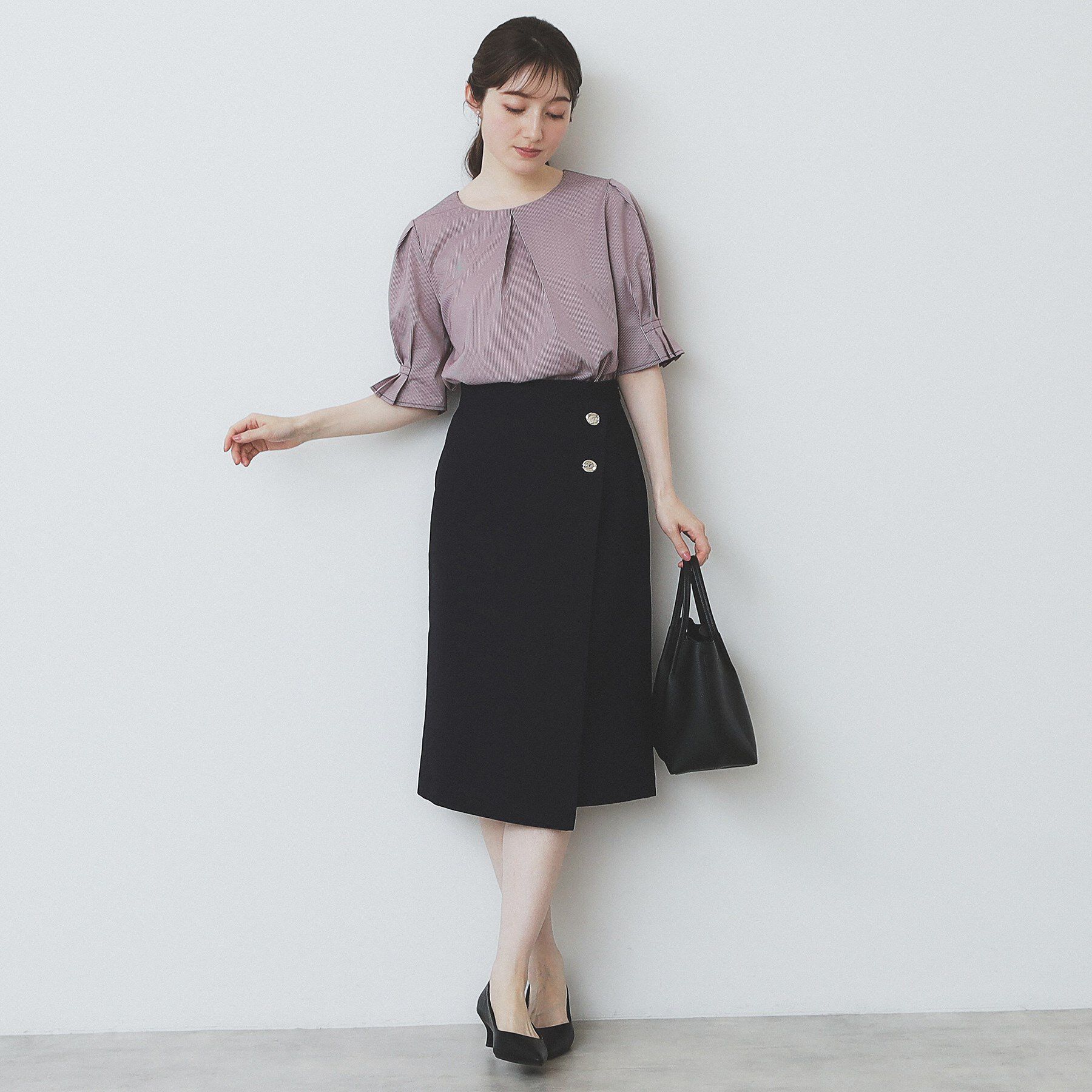 index「ストライプジャージタックスリーブトップス【吸水速乾/洗濯機洗い可】」|Tシャツ・カットソー|