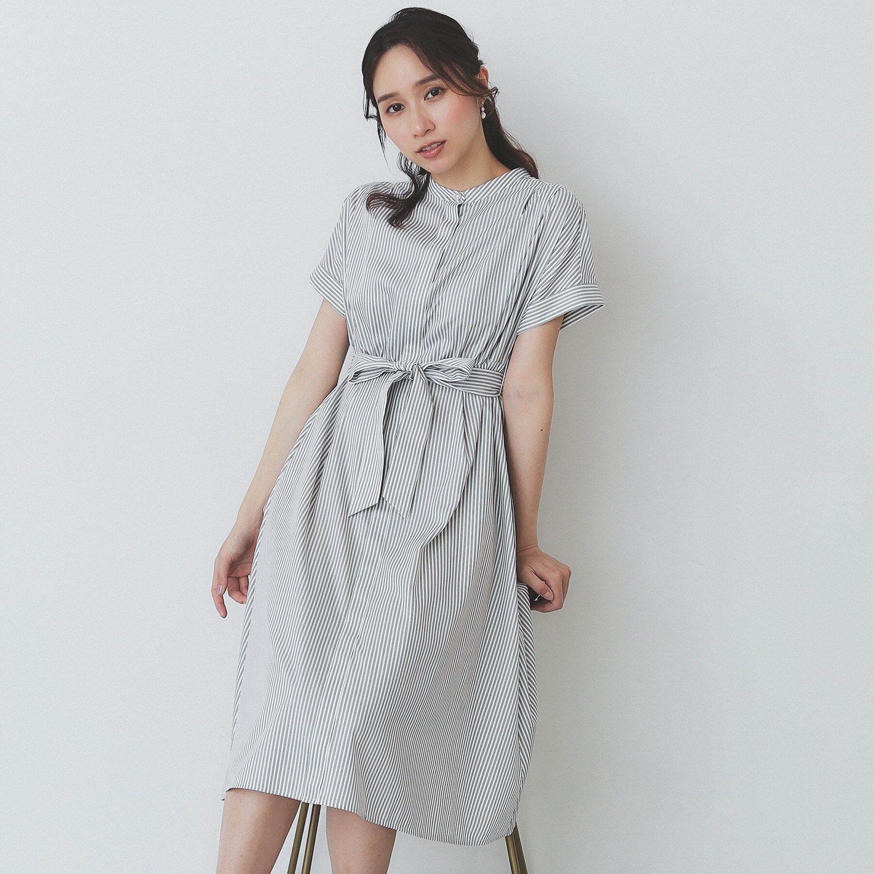 index「《XS-LLサイズ》マルチストライプシャツワンピース【洗濯機洗い可/イージーアイロン/防シワ】」|ワンピース|
