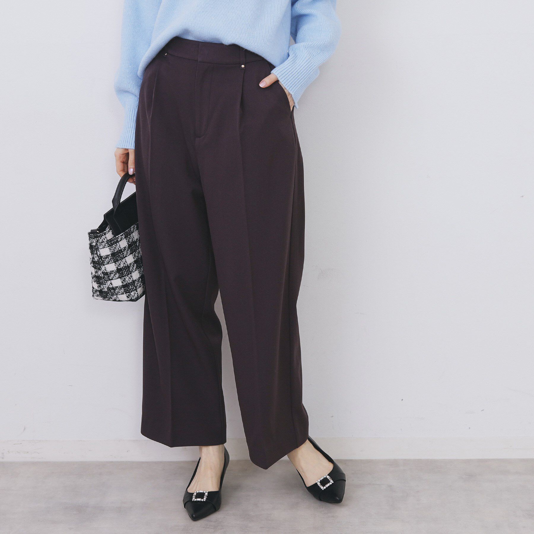 index「裏起毛ストレッチワイドパンツ【洗濯機OK/イージーアイロン】」|その他|ブラウン(044)