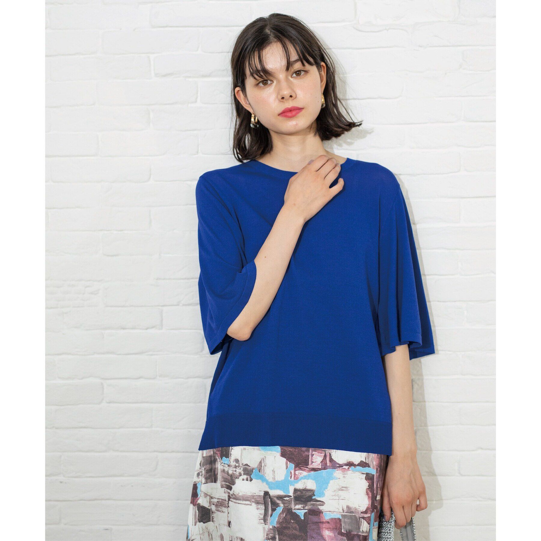 OPAQUE.CLIP「《6color》クールタッチフレアスリーブニット【洗濯機洗い可/UVケア/接触冷感/抗ピル】」|ニット・セーター|