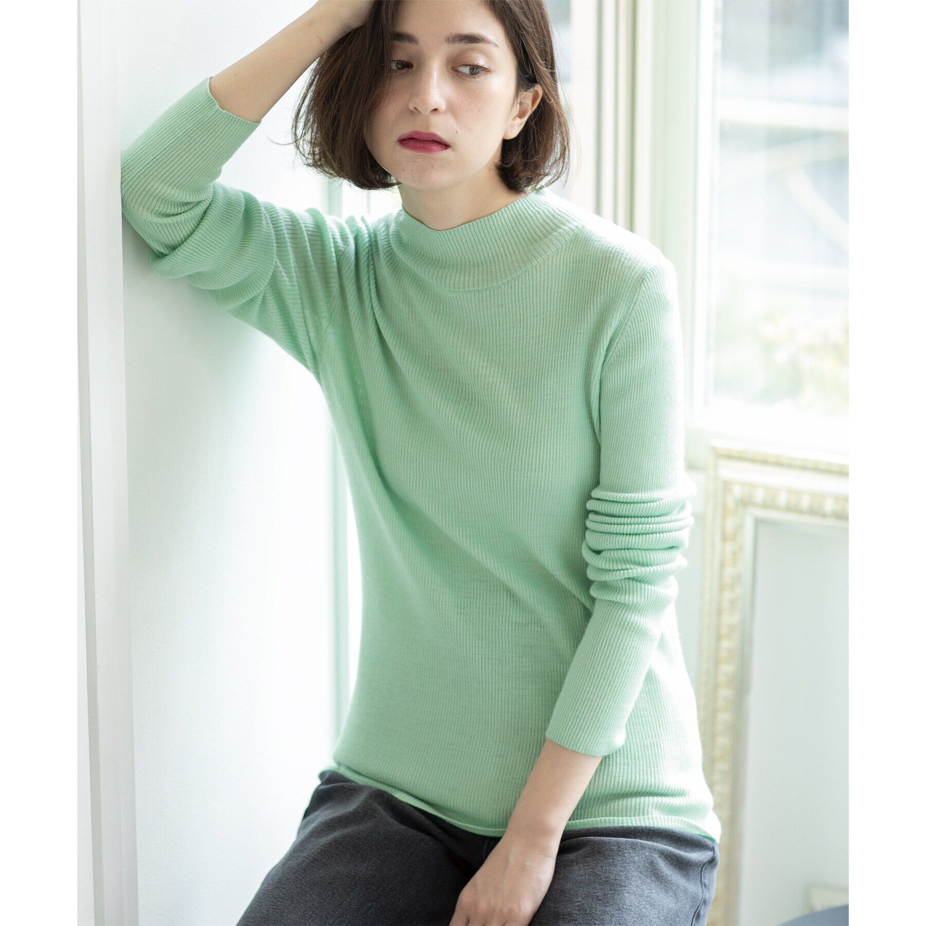 OPAQUE.CLIP「《5color》ハイネックシアーリブニット【洗濯機洗い可】」|ニット・セーター|