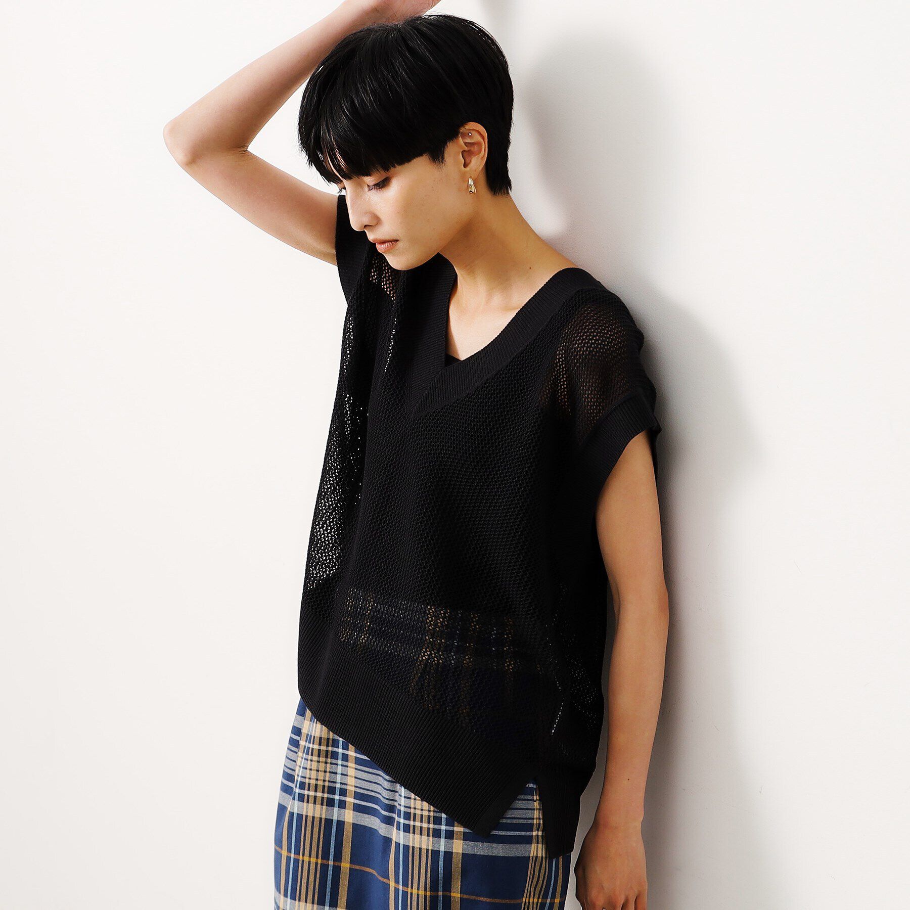 OPAQUE.CLIP「【ツインセット】メッシュニット&times;ノースリーブワンピース【洗濯機洗い可】」|ワンピース|