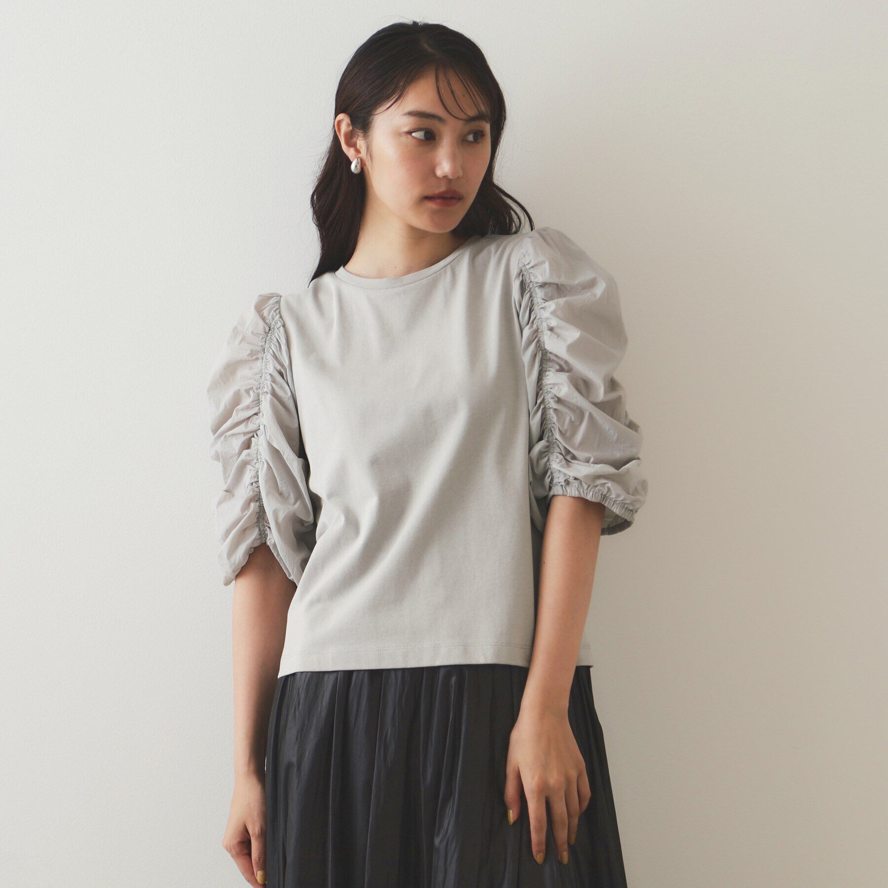 OPAQUE.CLIP「シアーシャーリングスリーブ ドッキングカットソー【洗濯機洗い可】」|Tシャツ・カットソー|