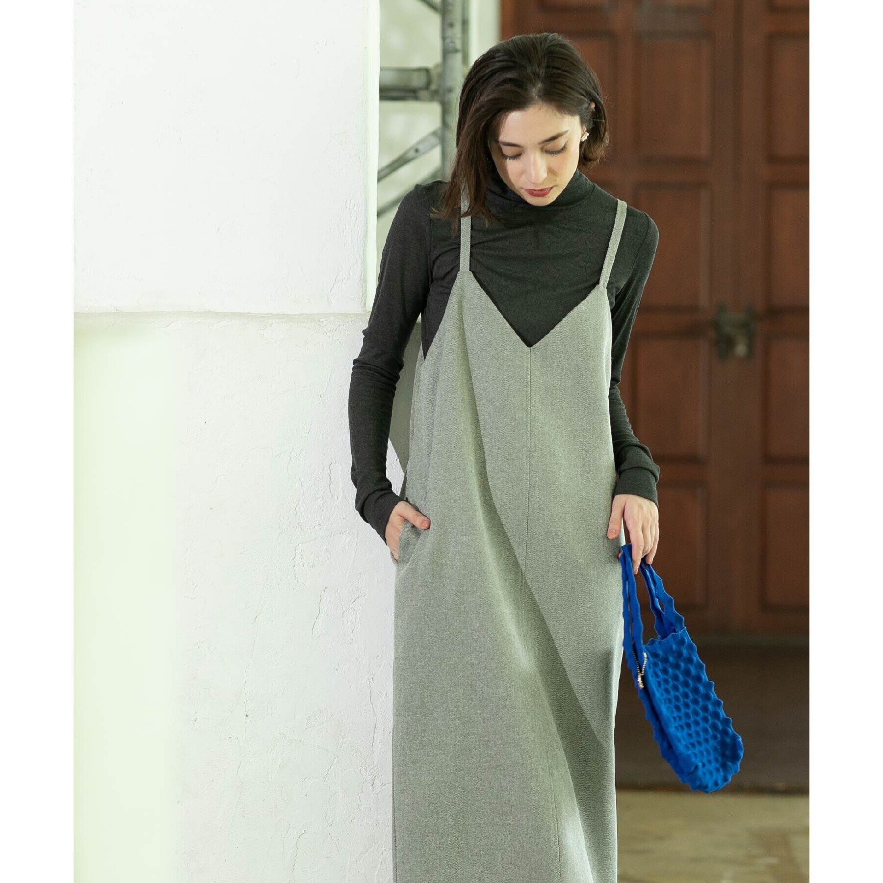 OPAQUE.CLIP「ウールライクVネックジャンパースカート【洗濯機洗い可】」|ワンピース|グレー(412)