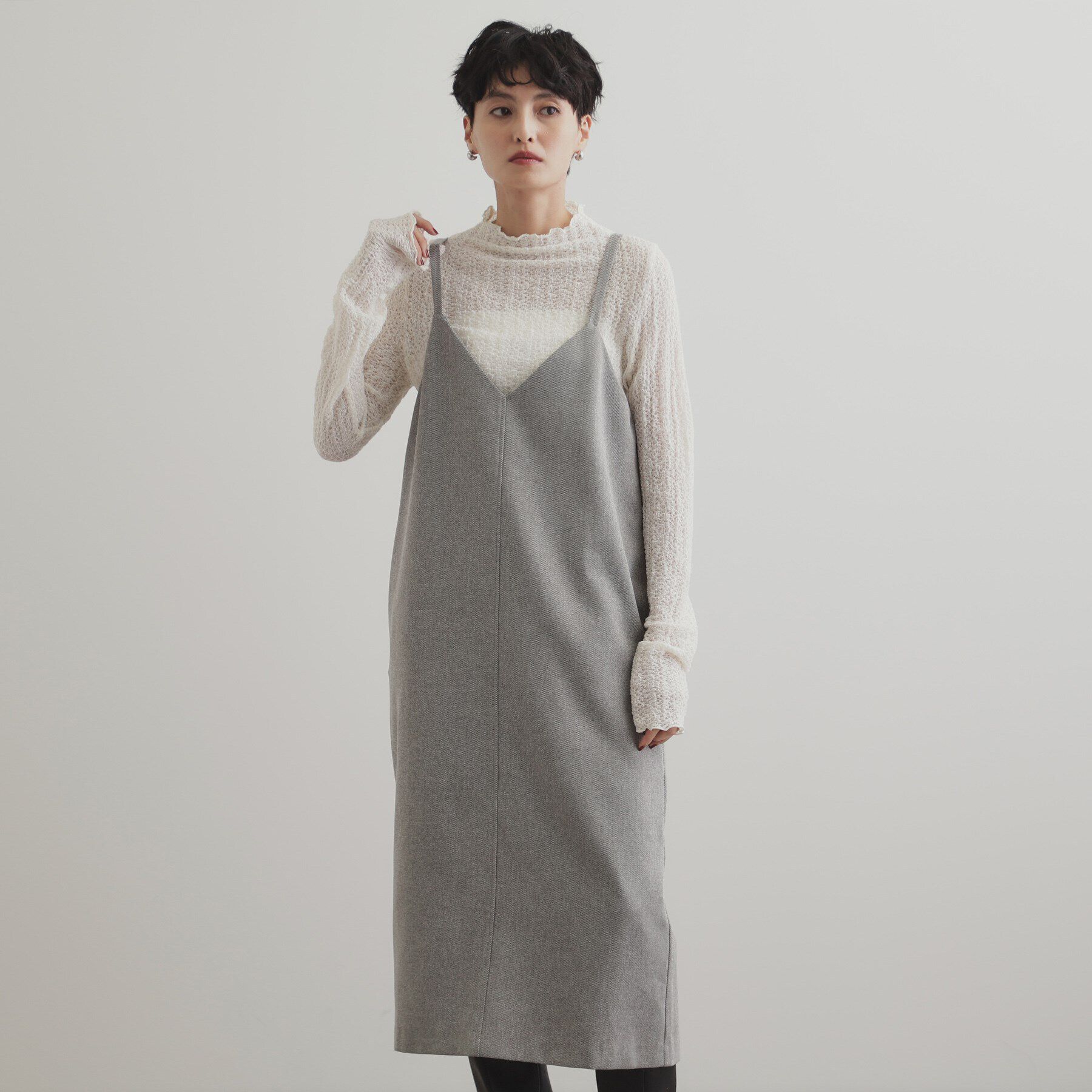 OPAQUE.CLIP「ウールライクVネックジャンパースカート【洗濯機洗い可】」|ワンピース|