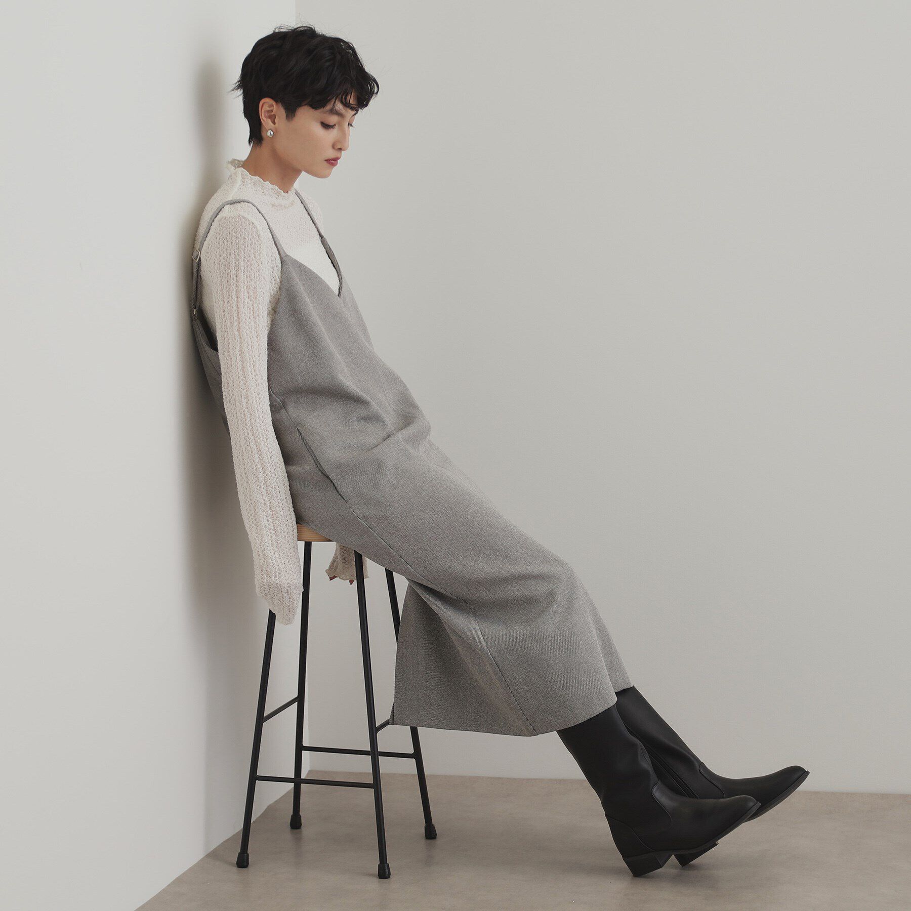 OPAQUE.CLIP「ウールライクVネックジャンパースカート【洗濯機洗い可】」|ワンピース|