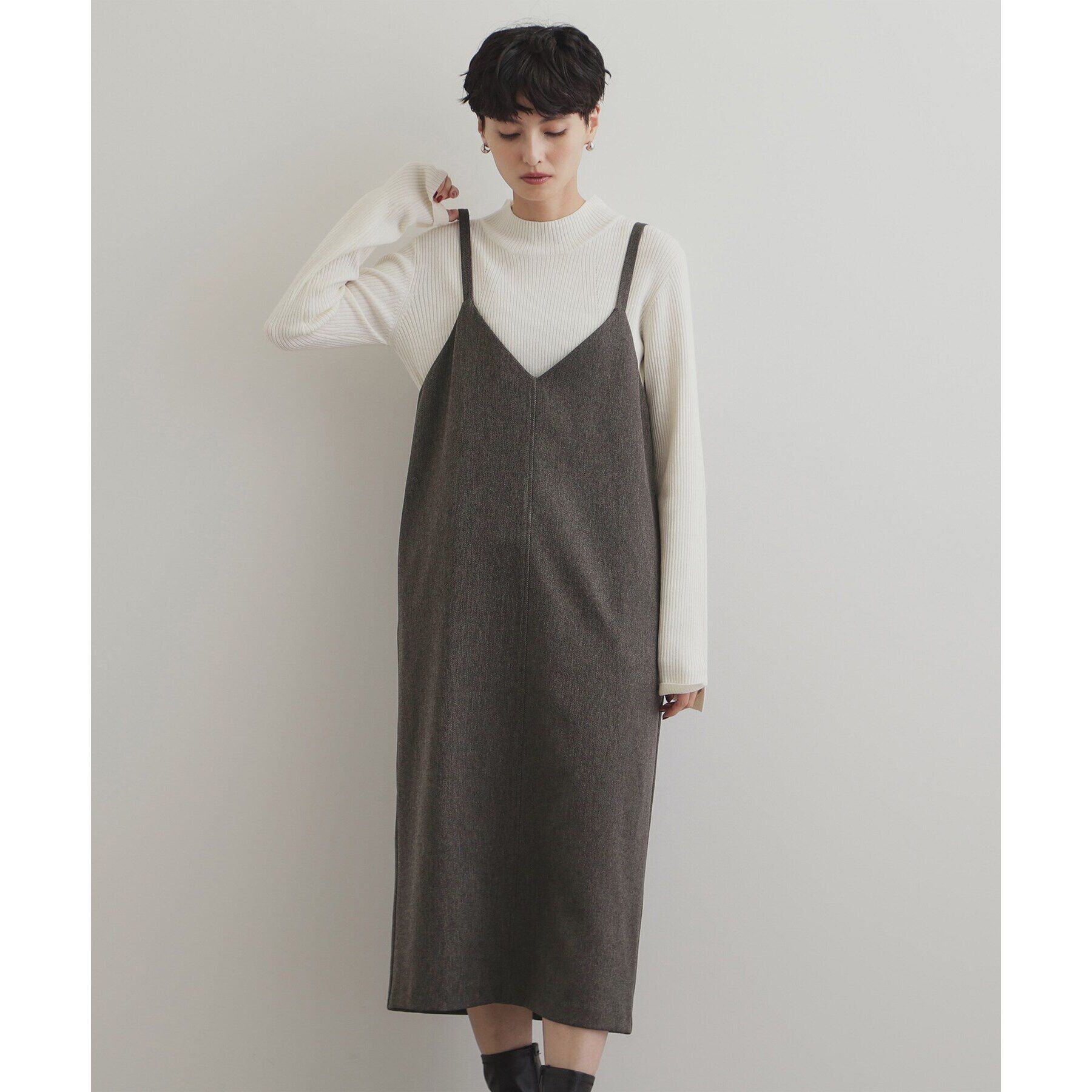 OPAQUE.CLIP「ウールライクVネックジャンパースカート【洗濯機洗い可】」|ワンピース|