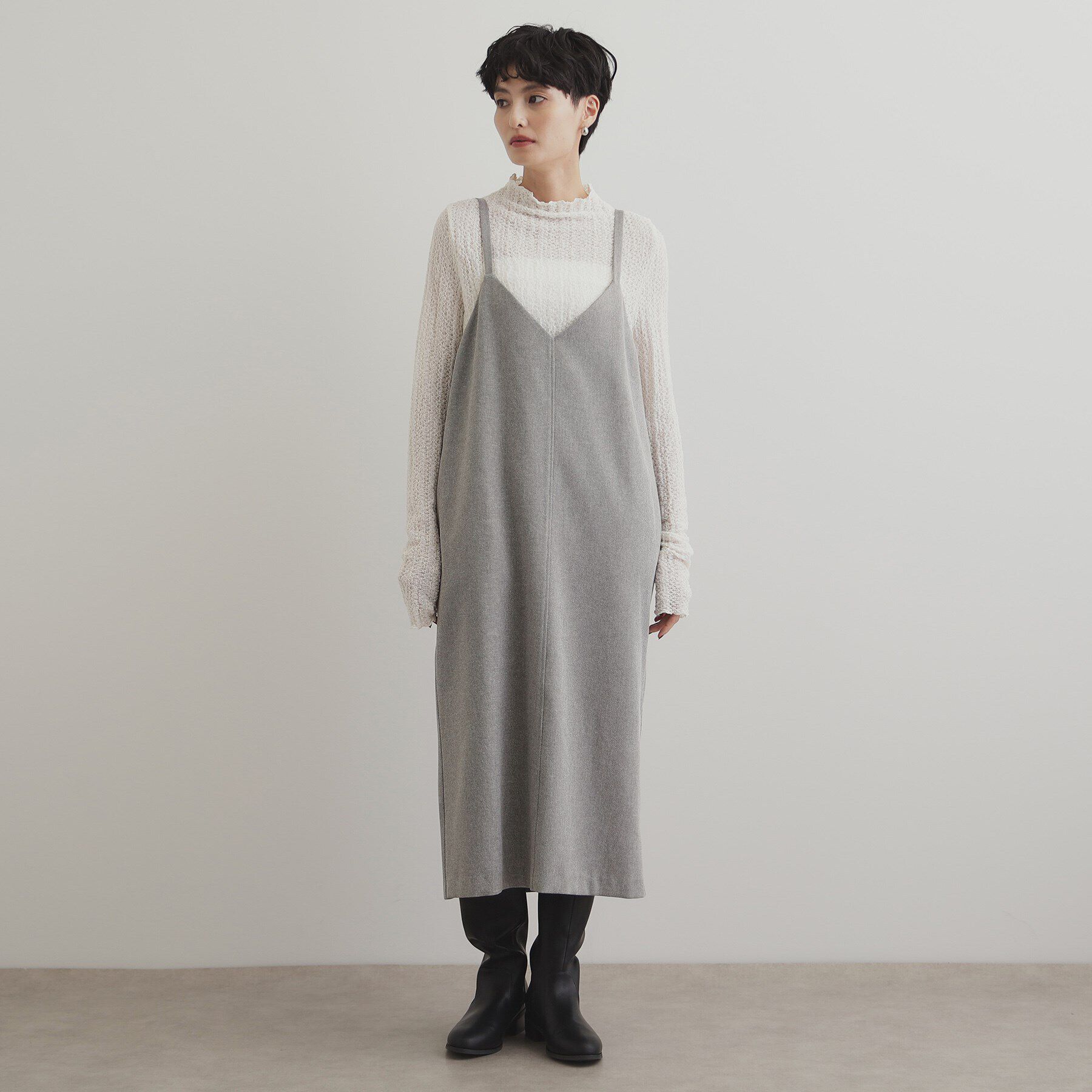 OPAQUE.CLIP「ウールライクVネックジャンパースカート【洗濯機洗い可】」|ワンピース|