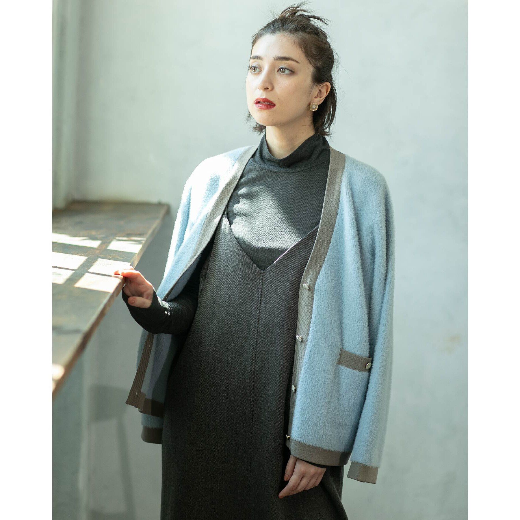 OPAQUE.CLIP「ウールライクVネックジャンパースカート【洗濯機洗い可】」|ワンピース|