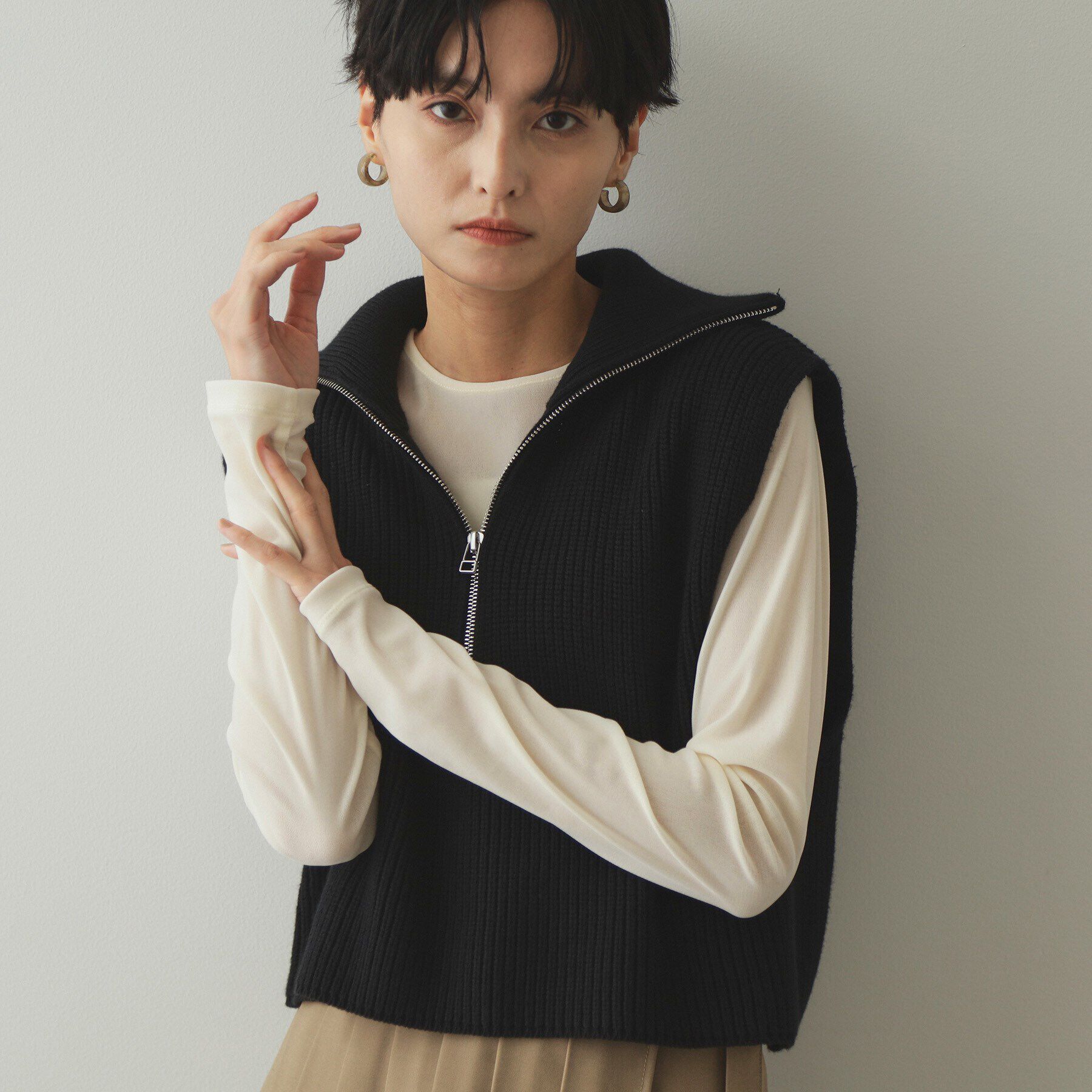 OPAQUE.CLIP「《CLASSY掲載》シアーベロアトップス【洗濯機洗い可】」|Tシャツ・カットソー|オフホワイト(003
