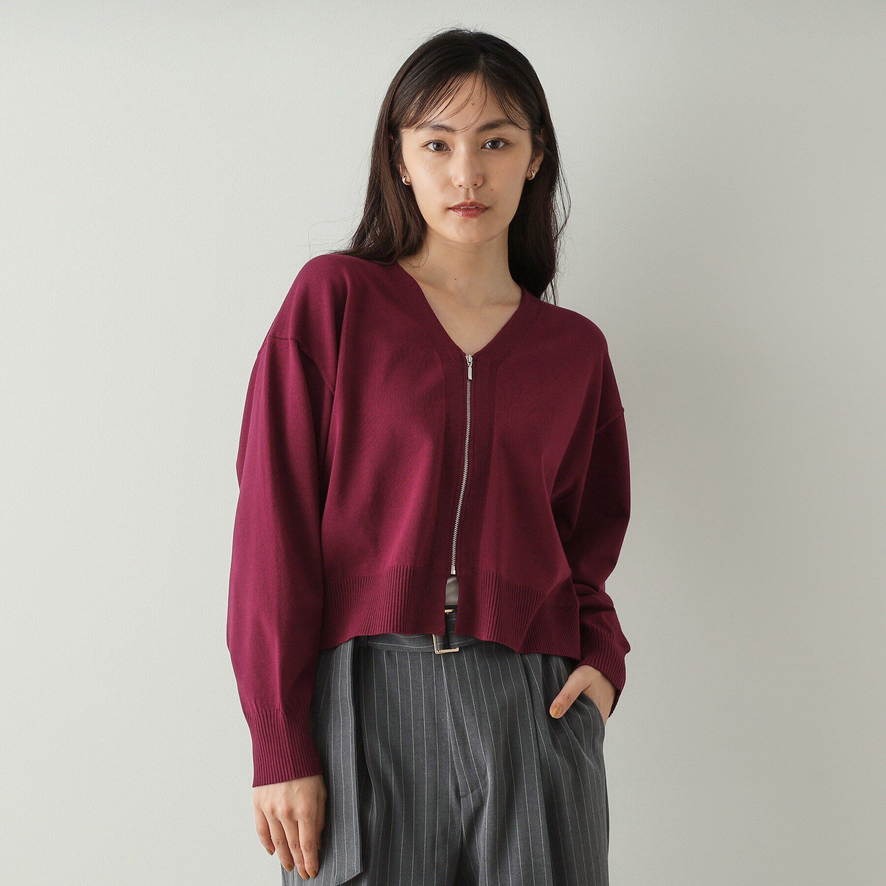 OPAQUE.CLIP「フロントZIPニットカーディガン【洗濯機洗い可／抗ピル】」|カーディガン|
