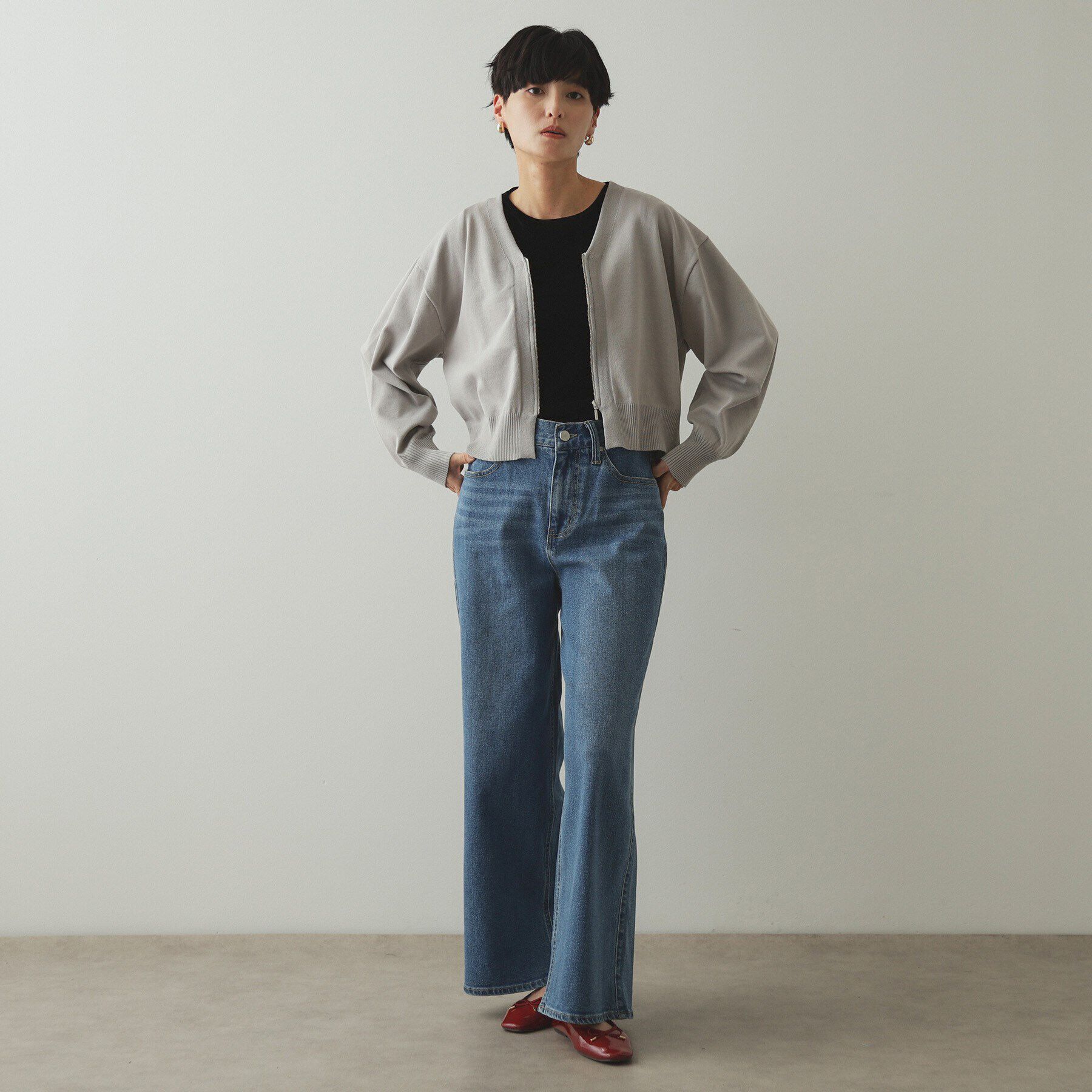 OPAQUE.CLIP「フロントZIPニットカーディガン【洗濯機洗い可／抗ピル】」|カーディガン|