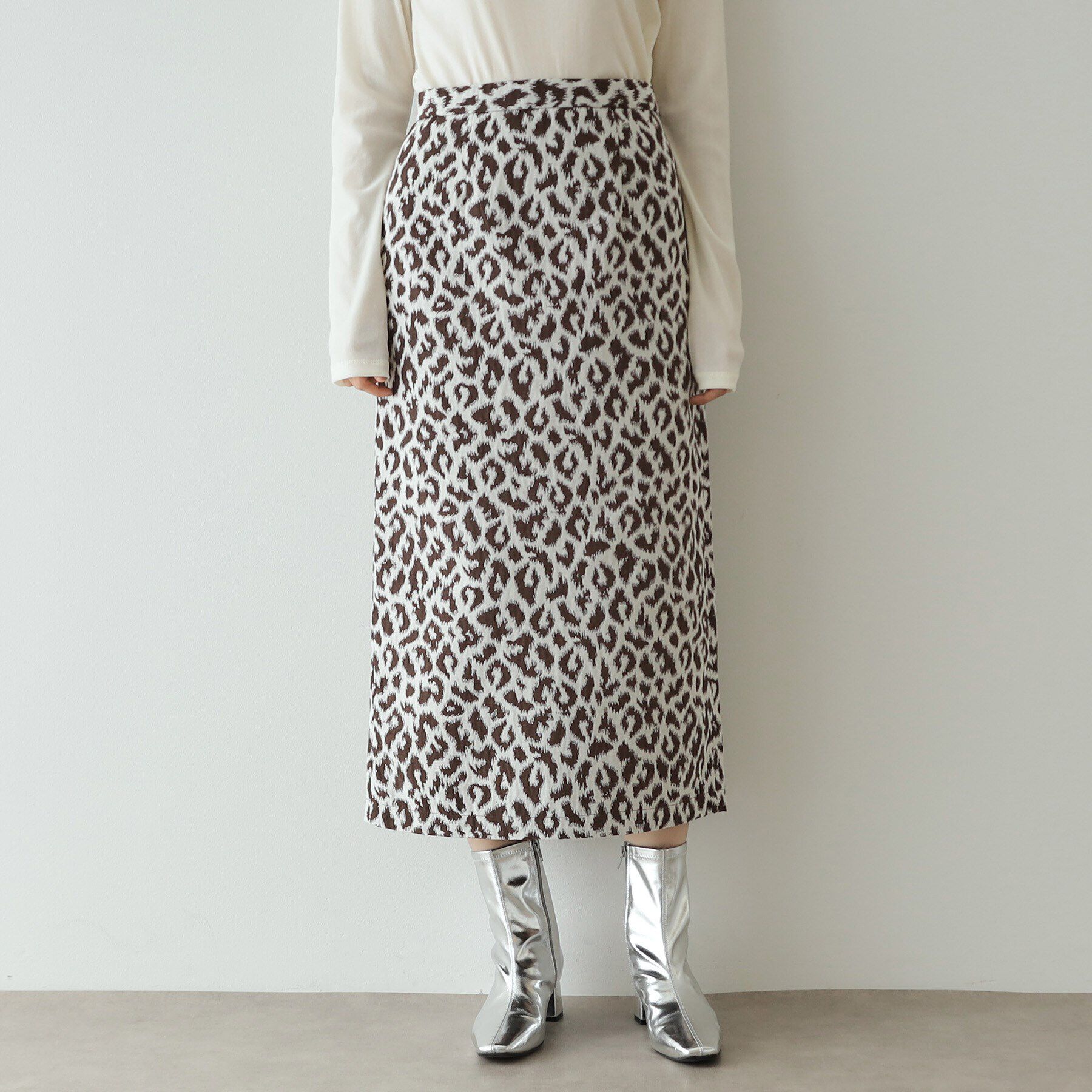 OPAQUE.CLIP「レオパードジャカード ナロースカート【洗濯機洗い可】」|スカート|