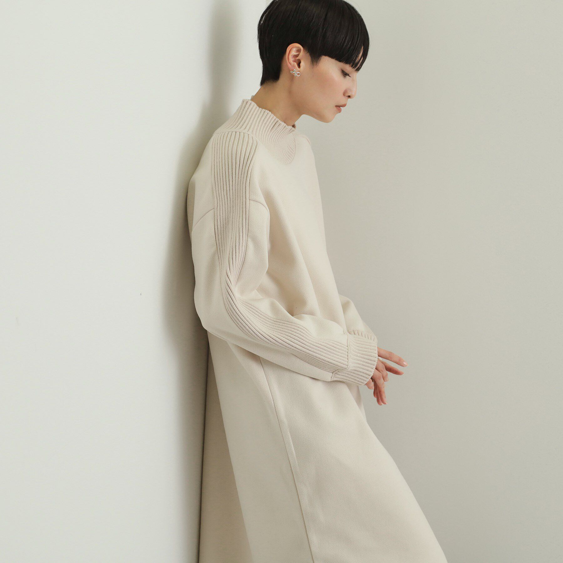 OPAQUE.CLIP「ウールライクメルトンミディワンピース【洗濯機洗い可】」|ワンピース|アイボリー(004)