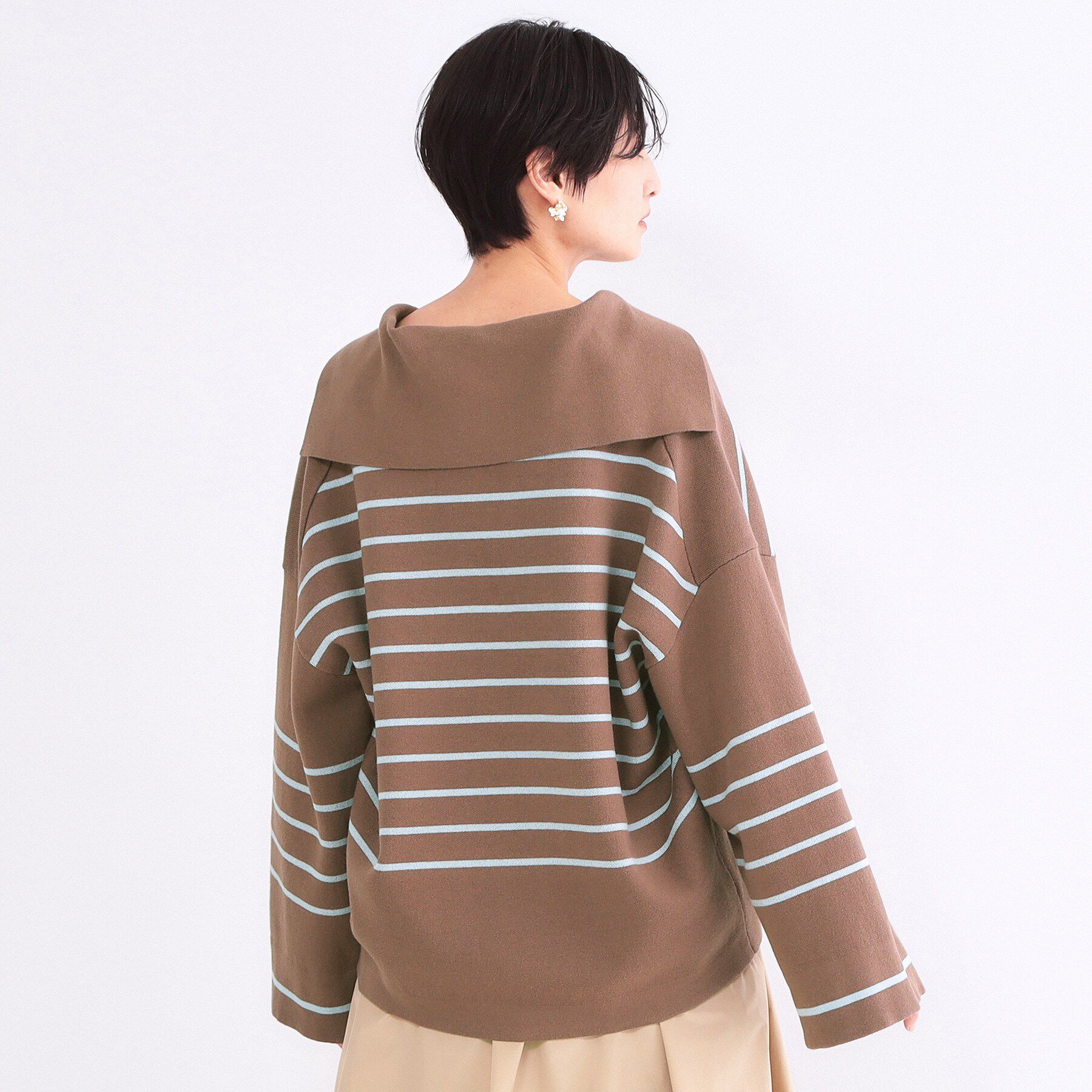 OPAQUE.CLIP「スキッパーセーラーカラーボーダーニット【洗濯機OK】」|ニット・セーター|