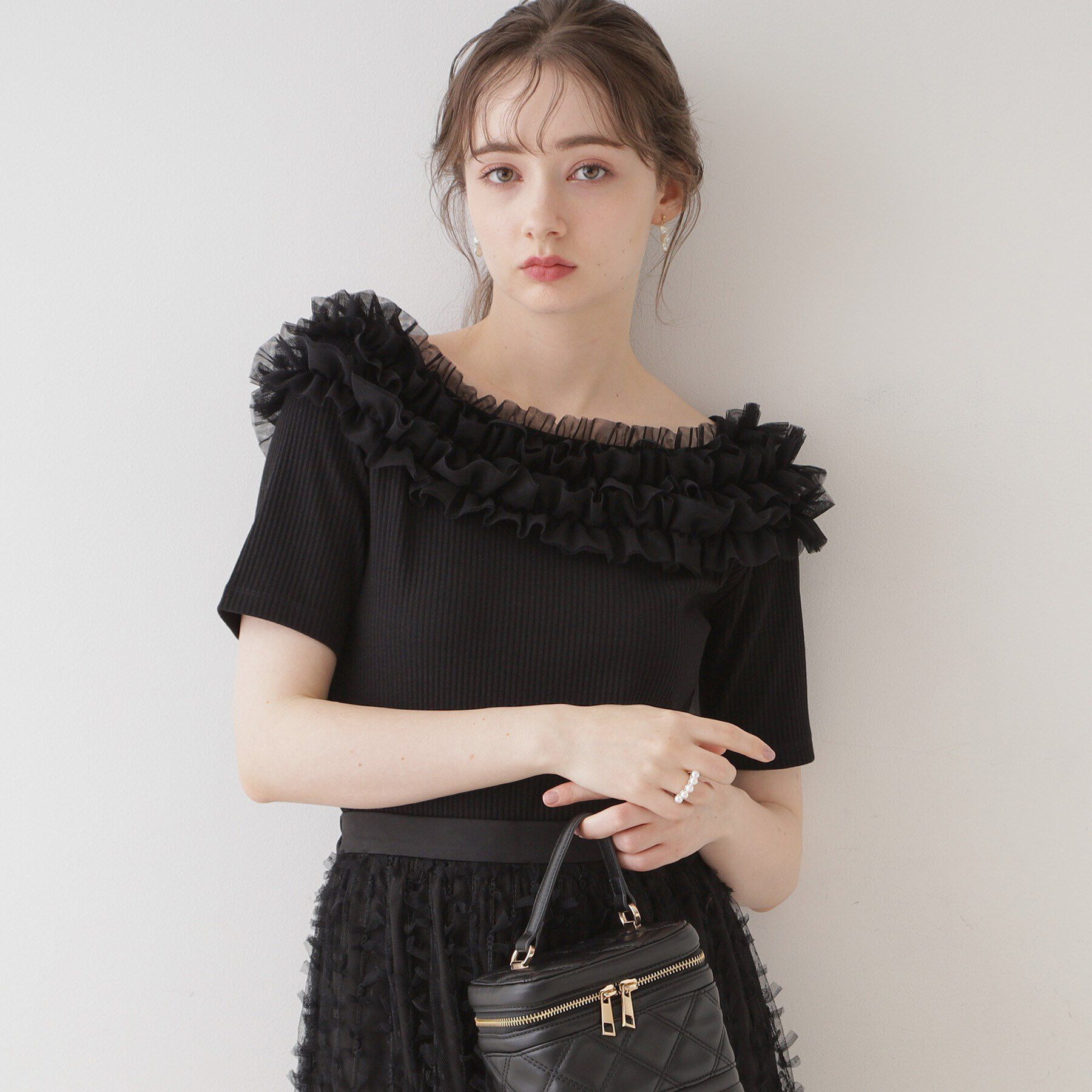 Couture broach「【アンチピリング・マシンウォッシャブル・オトナ可愛い】チュールフリルテレコトップス」|Tシャツ・カットソー|