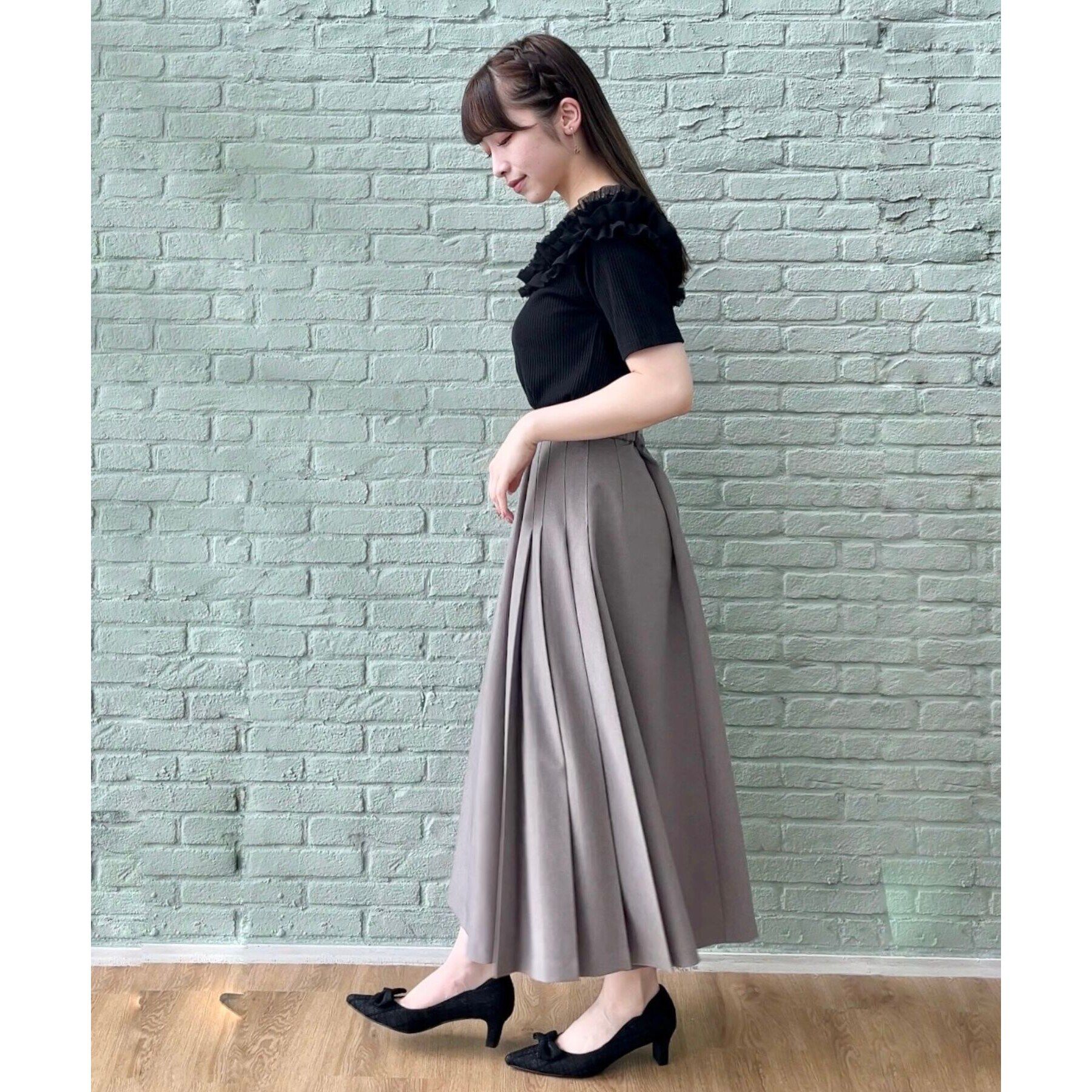 Couture broach「【アンチピリング・マシンウォッシャブル・オトナ可愛い】チュールフリルテレコトップス」|Tシャツ・カットソー|