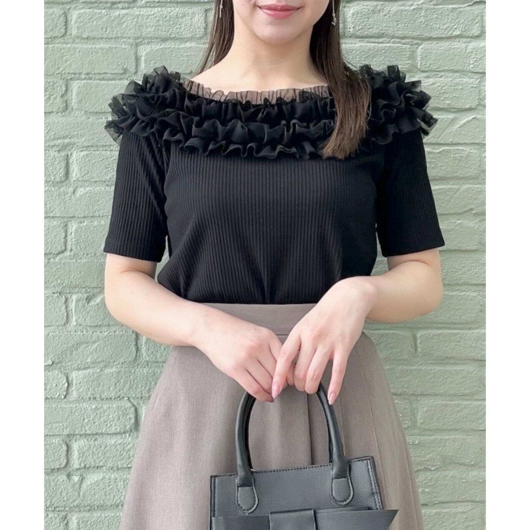 Couture broach「【アンチピリング・マシンウォッシャブル・オトナ可愛い】チュールフリルテレコトップス」|Tシャツ・カットソー|