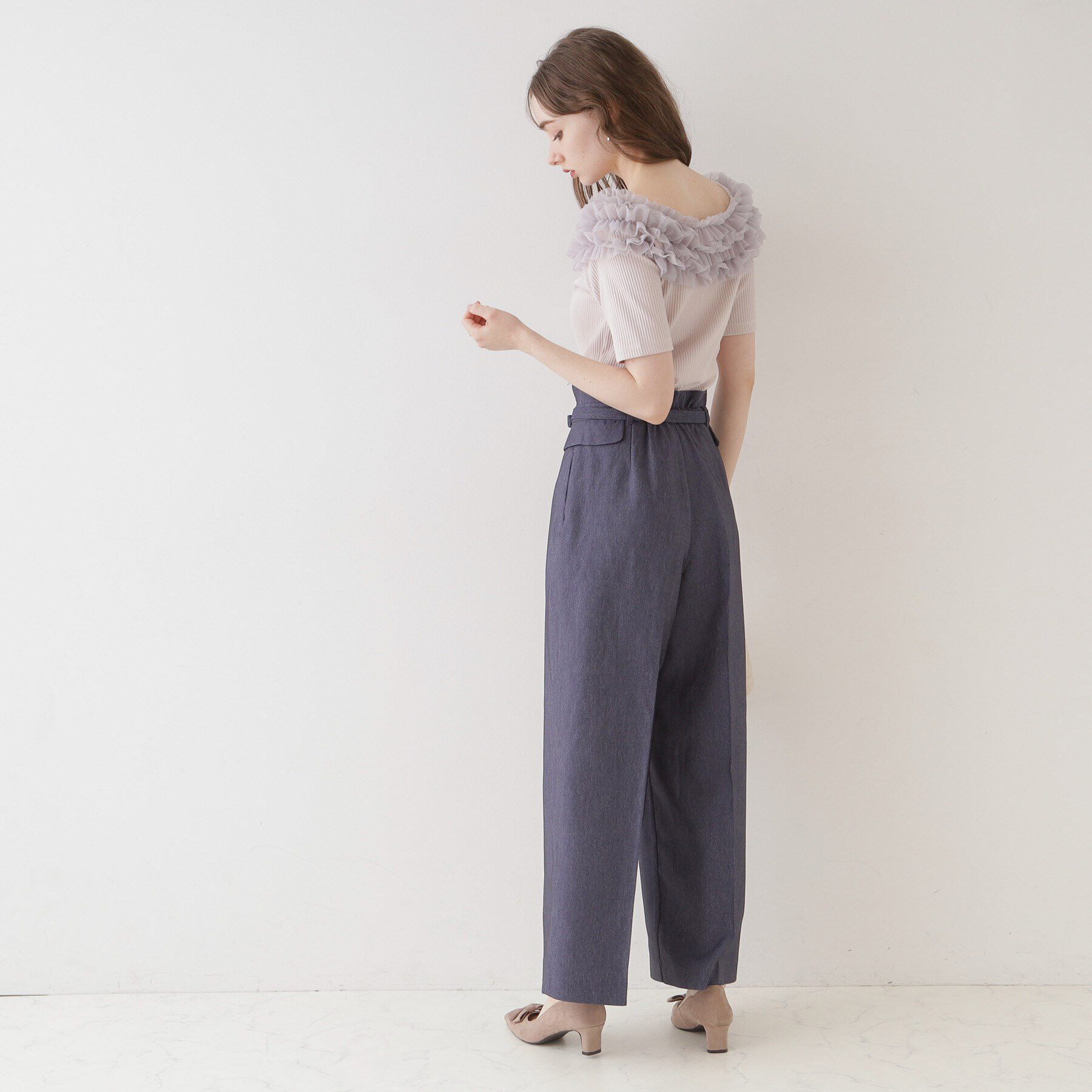 Couture broach「【アンチピリング・マシンウォッシャブル・オトナ可愛い】チュールフリルテレコトップス」|Tシャツ・カットソー|