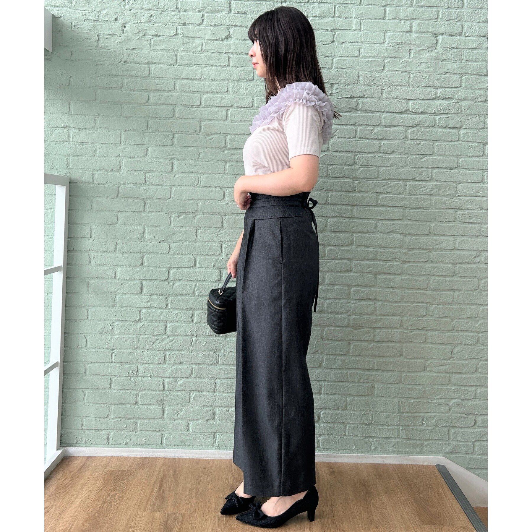 Couture broach「【アンチピリング・マシンウォッシャブル・オトナ可愛い】チュールフリルテレコトップス」|Tシャツ・カットソー|