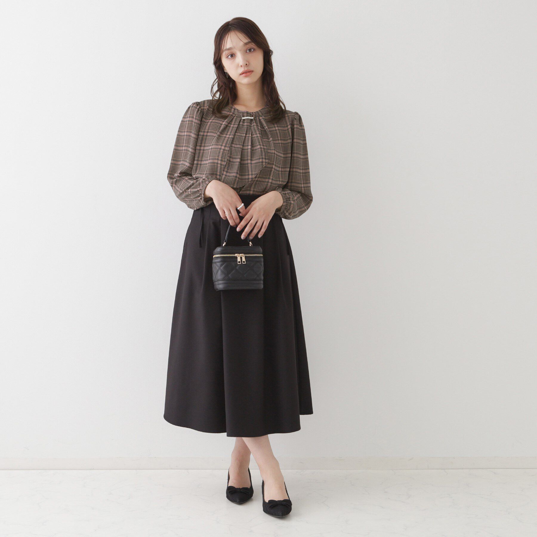 Couture broach「【一枚でキマる・華やかブラウス】チェックプリントタイブラウス」|シャツ・ブラウス|