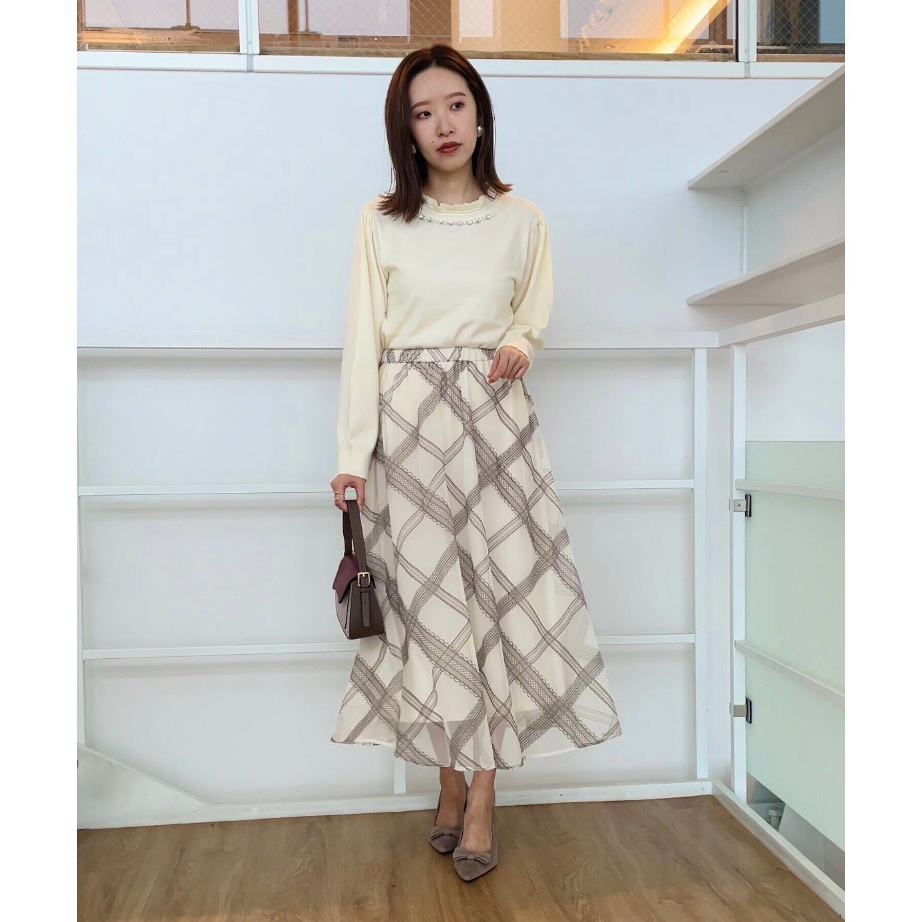 Couture broach「【上品な表情感のあるスカート】フロッキーチェックチュールスカート」|スカート|