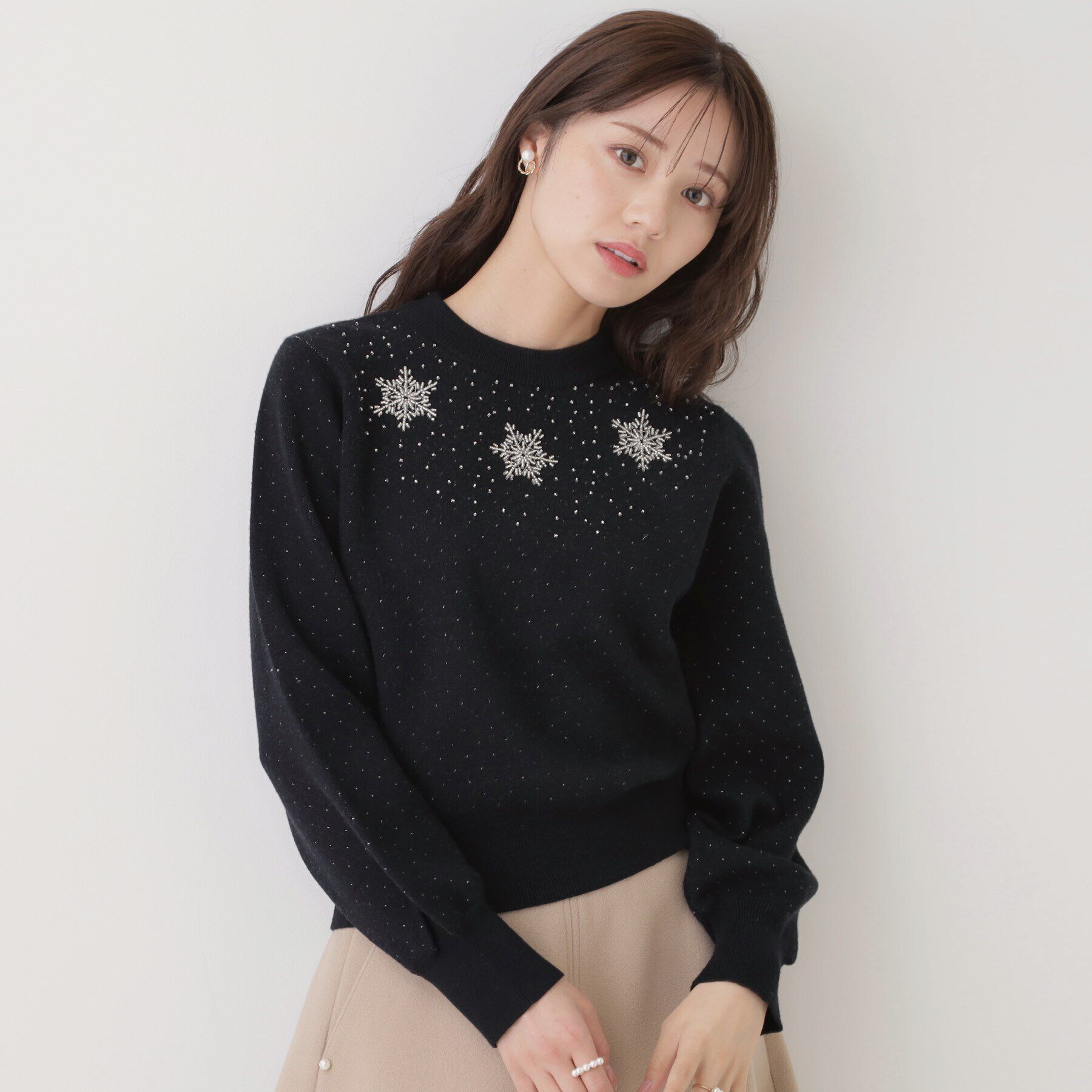 Couture broach「【冬の映えニット】ルネージュエンブロニット」|ニット・セーター|ﾌﾞﾗｯｸ(019)