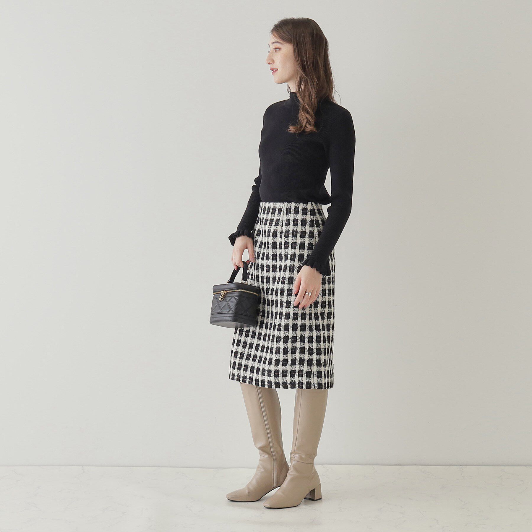 Couture broach「【オトナ女子の垢抜け膝丈スカート】モールチェックツイードナロースカート」|スカート|