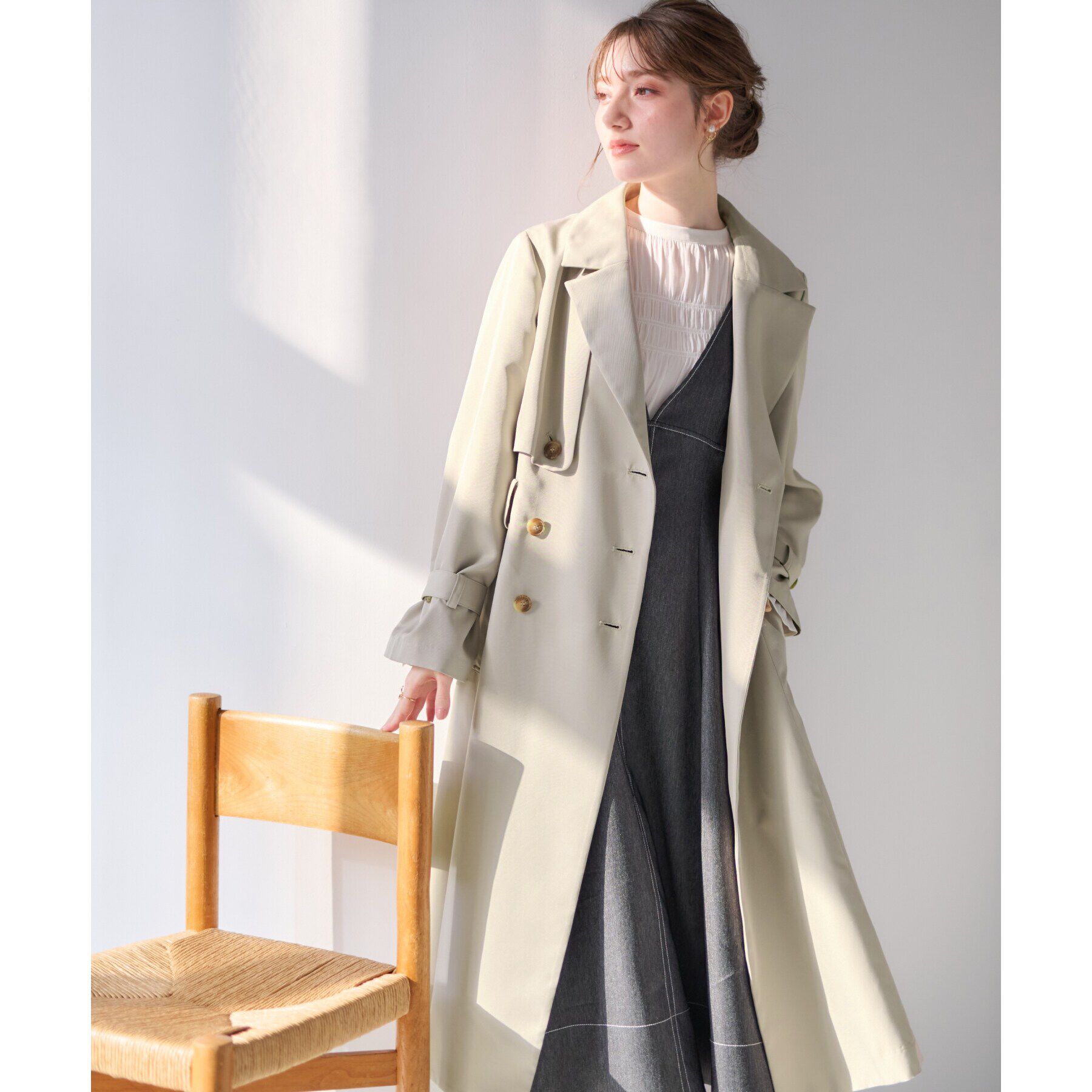 Couture broach「【撥水・通勤・大人可愛い】ロングトレンチ」|トレンチコート|ベージュ(052)