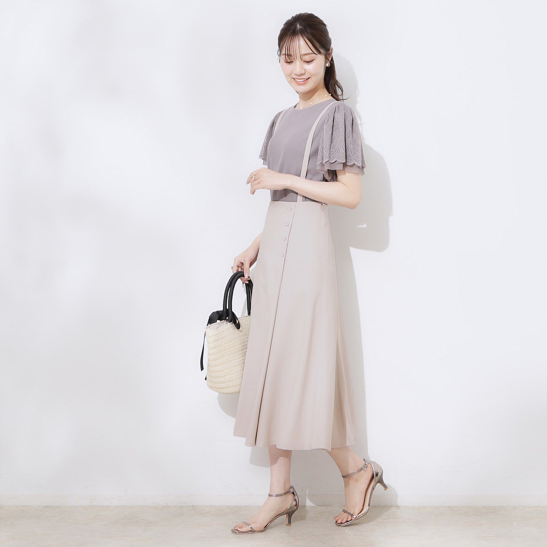 Couture broach「【2WAY・通勤・きれいめ】リネンライク サス付きスカート」|ジャンパースカート|