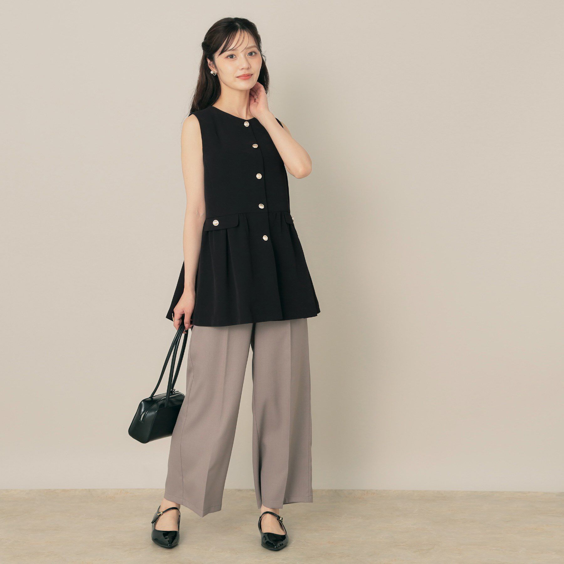 Couture broach「【フェミニン・きれいめ】ゴールド釦ペプラムジレ」|ベスト・ジレ|