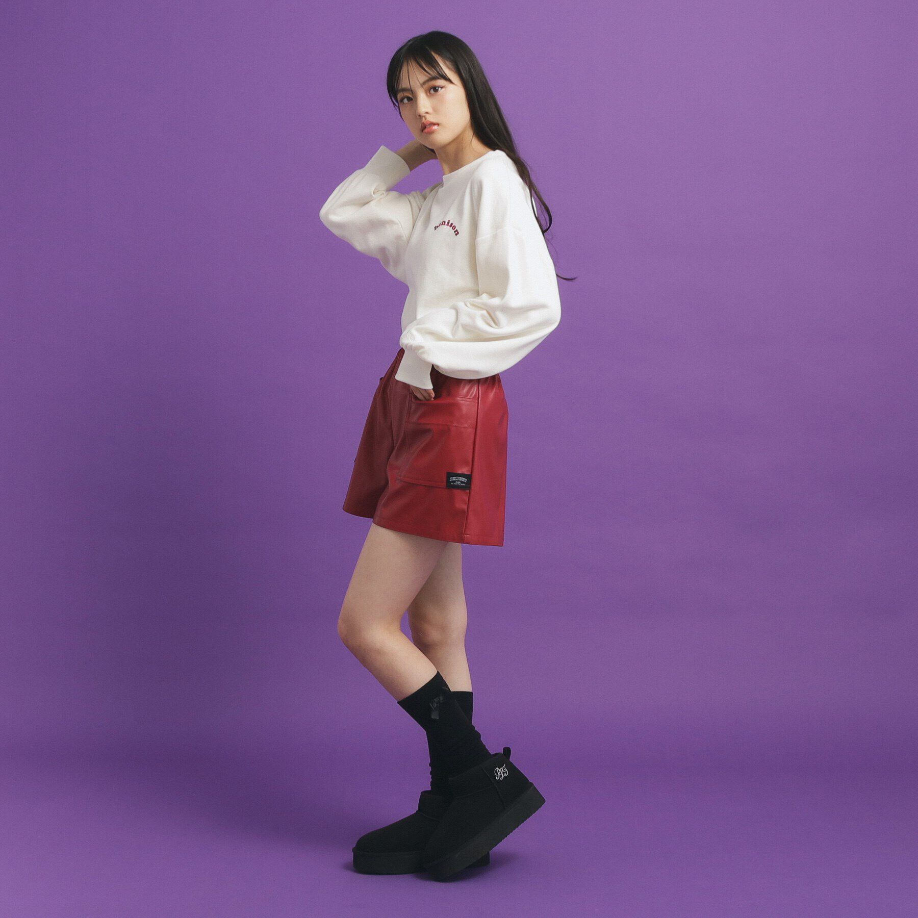 PINK-latte「合皮ショートパンツ」|キュロット|