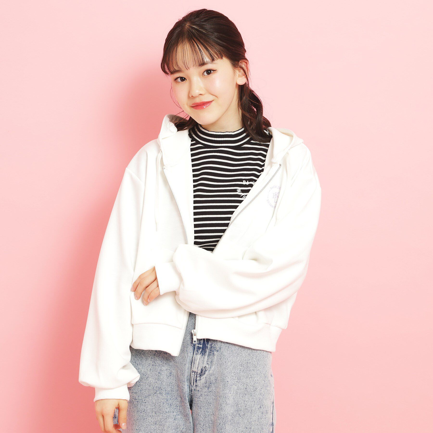 PINK-latte「フード付きジップパーカ」|パーカー|オフホワイト(003